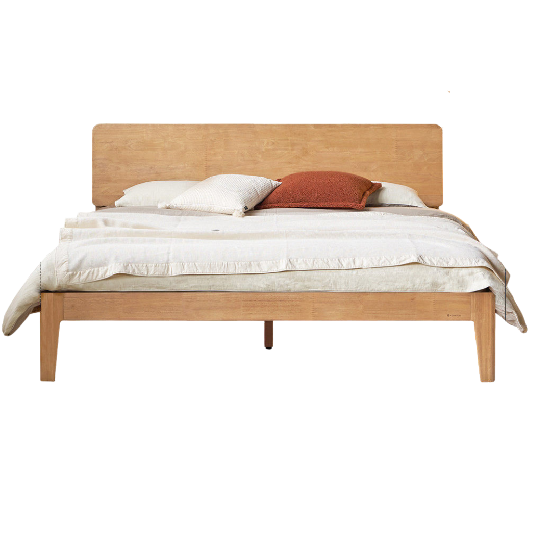Rubberwood Solid Wood Bed — Modern Minimalist Design