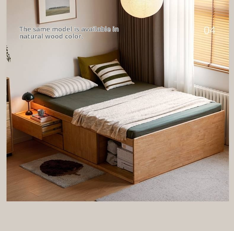 Rubberwood Solid Wood Modern Simple Box Platform Bed, Headboard-Free Bed