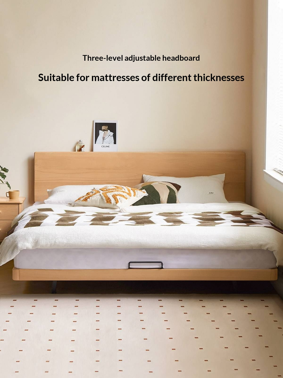 European Beech Solid Wood Bed — Nordic Minimalist Style