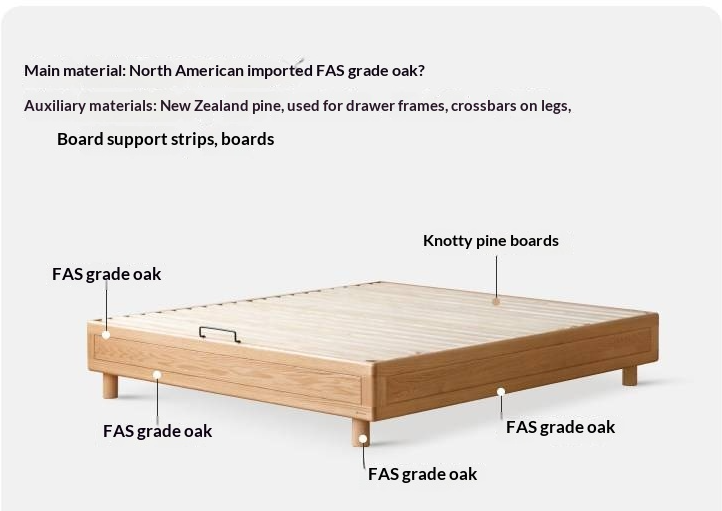 Oak Solid Wood Platform Bed — Headboard-Free, Drawer Storage, Simple Pull-Out Design