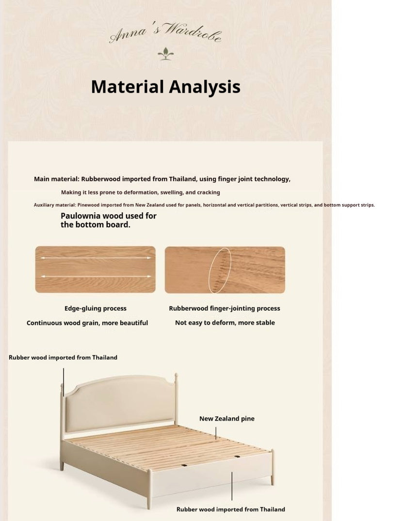 Rubberwood Solid Wood French Cream Storage Bed with Upholstered Headboard