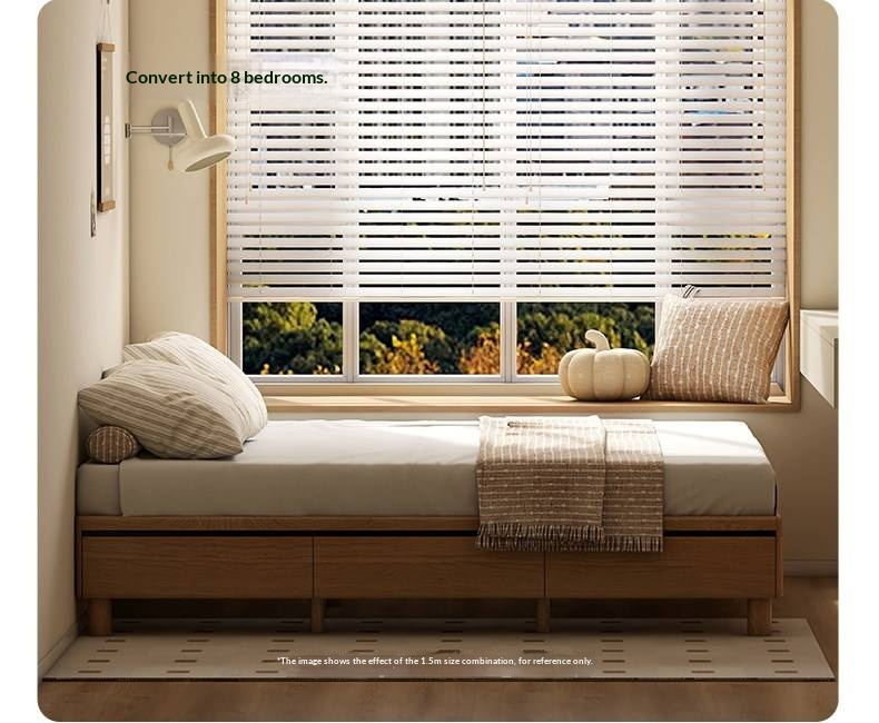 Oak Solid Wood Platform Bed — Headboard-Free, Drawer Storage, Simple Pull-Out Design