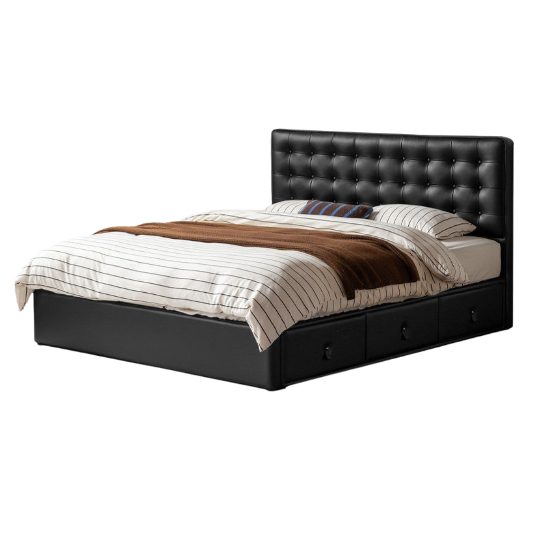 Genuine Leather Hydraulic Lift Storage Bed with Drawers