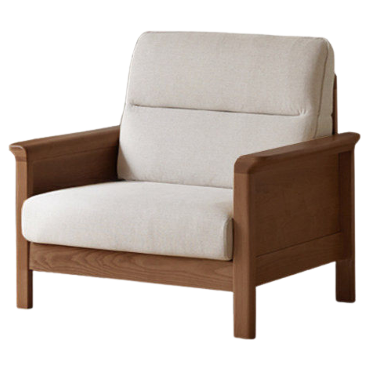 Ash Solid Wood Exposed Wood Frame Sofa with Slat Back Panel