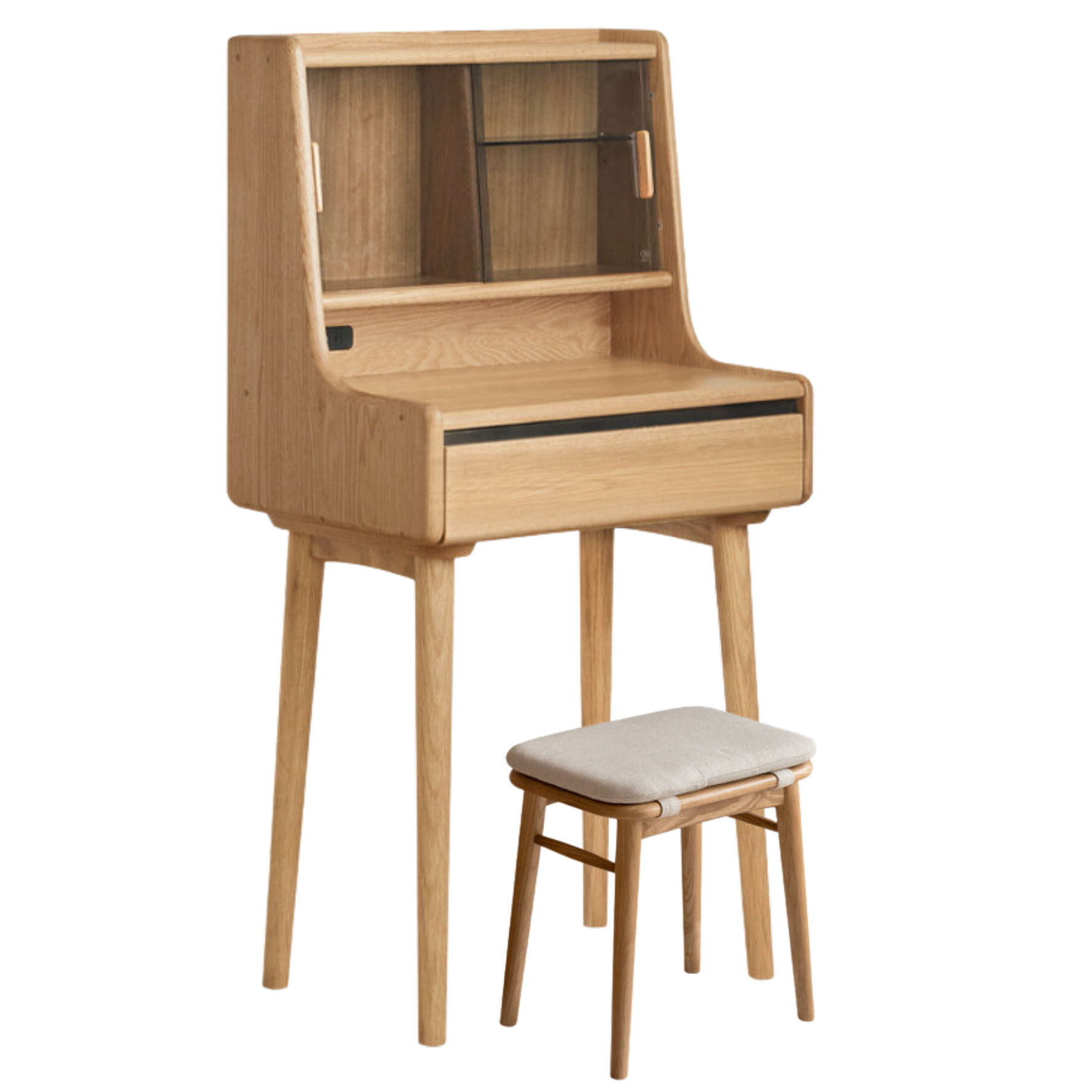 Ash Solid Wood Vanity Desk with Lighted Mirror