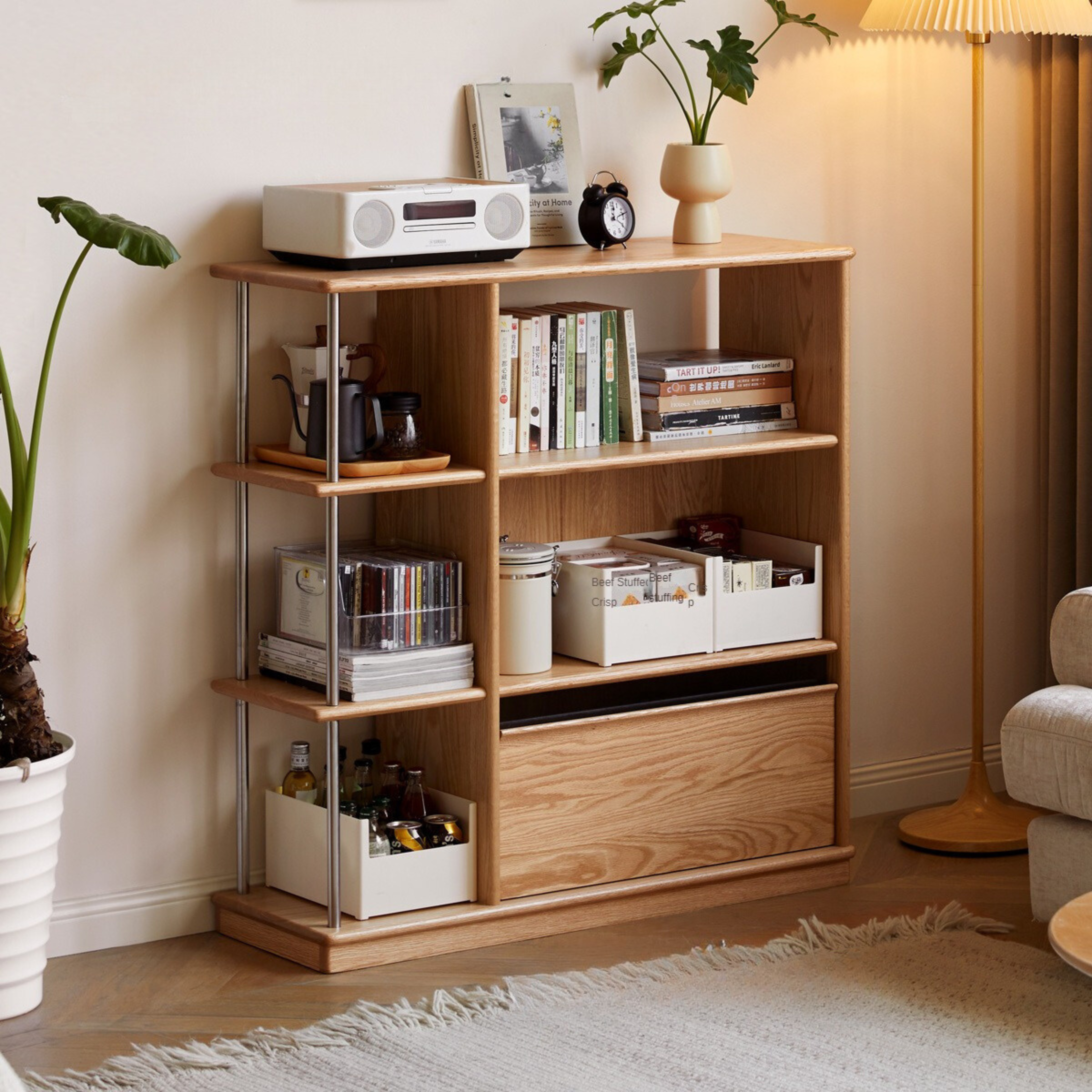 Oak solid wood bookcase modern simple study bookshelf