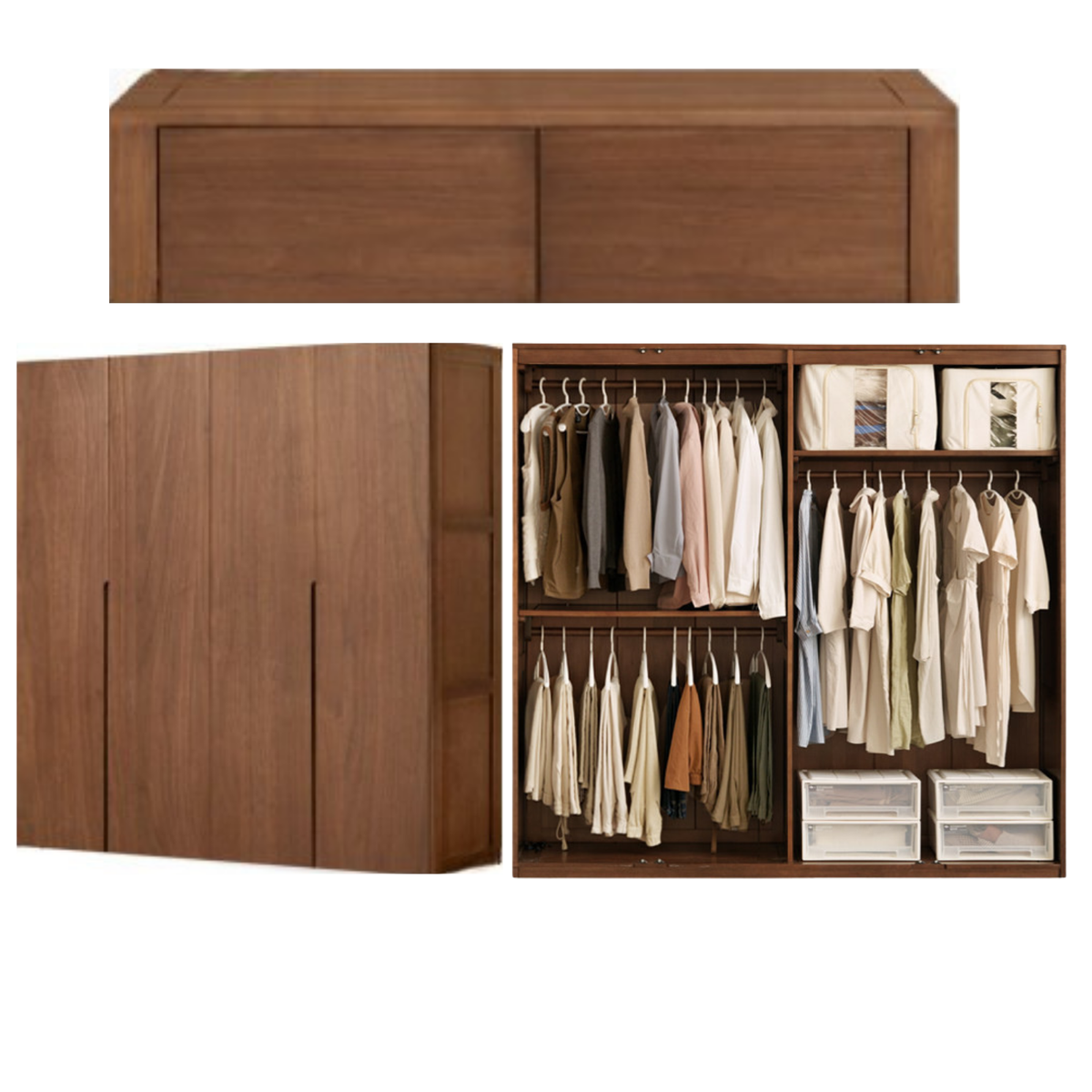 Black Walnut Solid Wood Floor-to-Ceiling Wardrobe Closet System with Flush Hinged Doors
