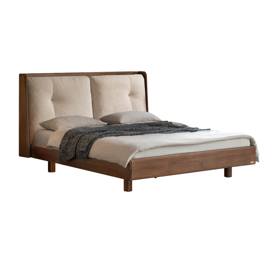 Black Walnut Solid Wood Italian Light Luxury Genuine Leather Soft Bed
