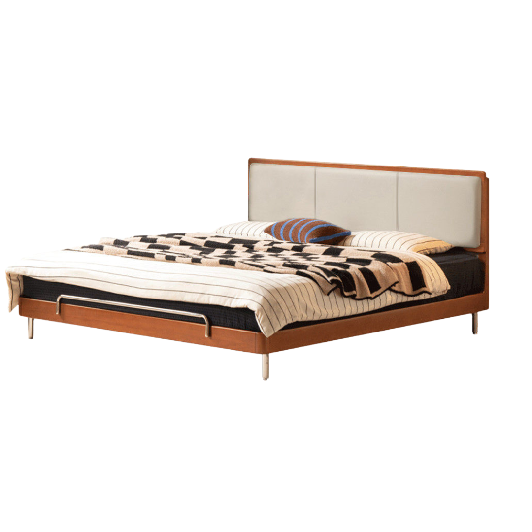 Poplar Solid Wood Bauhaus Style Soft with Adjustable Headboard Double Bed