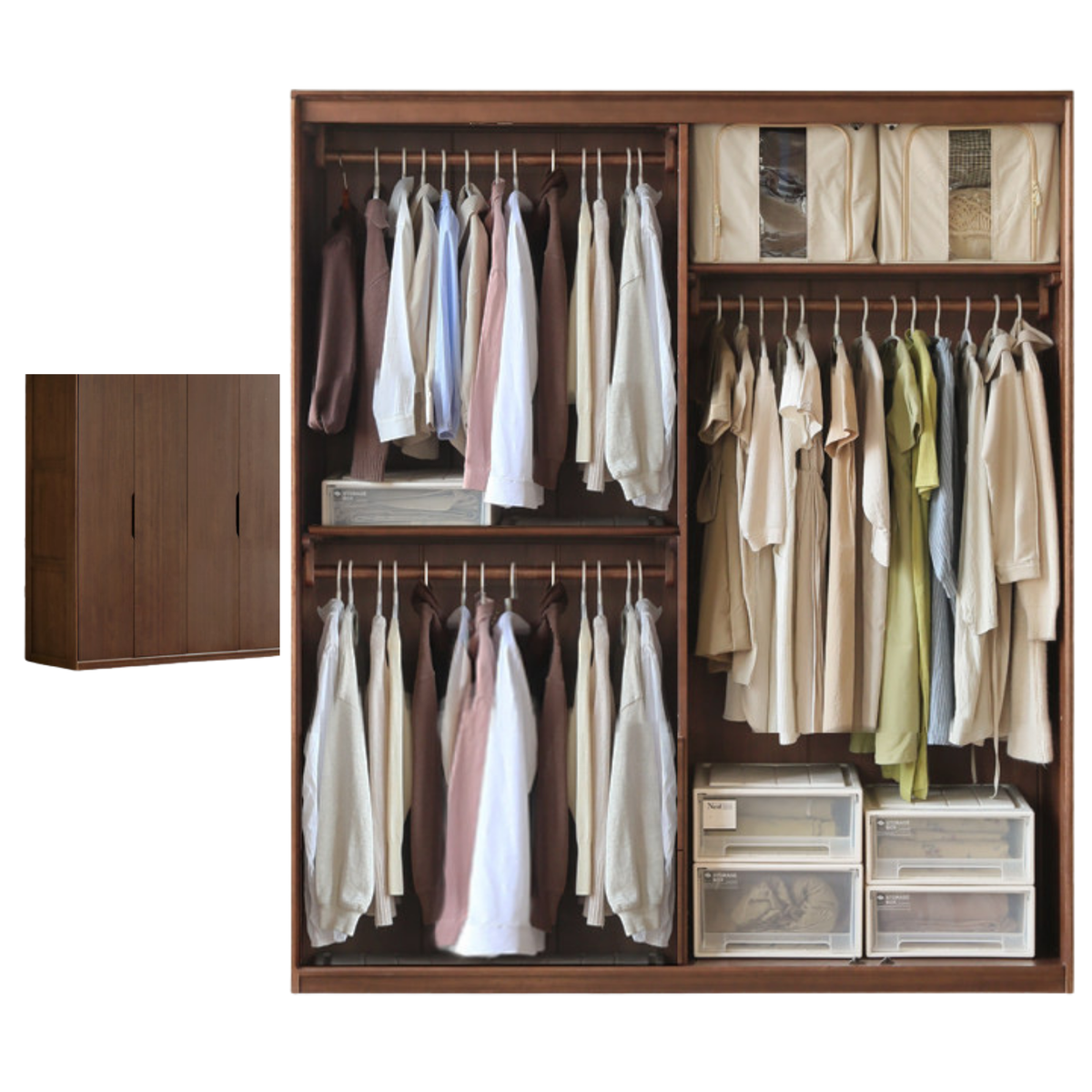 Black Walnut, Sandalwood Solid Wood Large Wardrobe