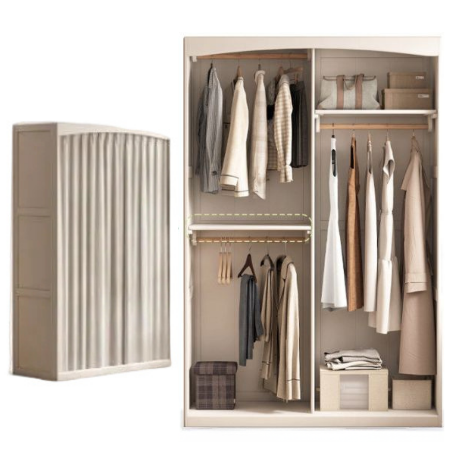 Solid RubberWood Wardrobe with curtains Design