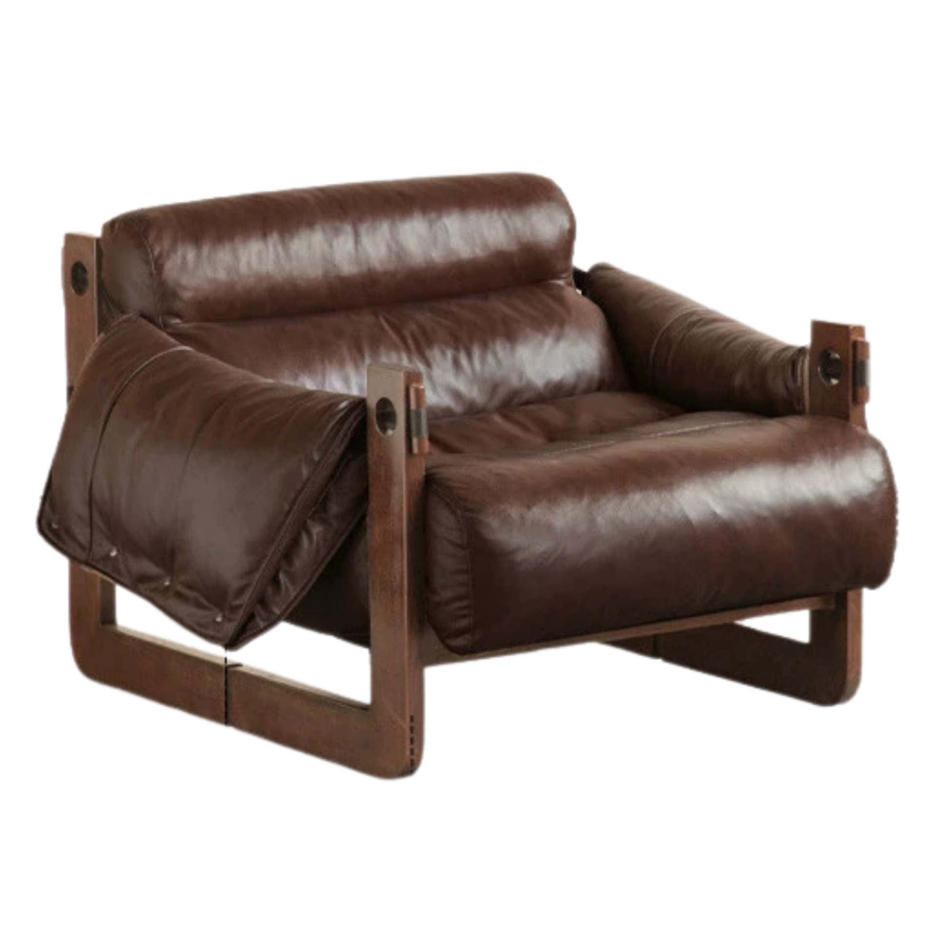 Genuine Leather Ash Solid Wood Sofa Chair, Mid-Century Style, Jersey Island Collection