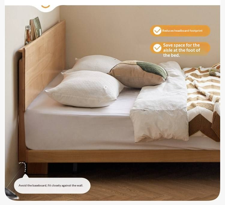 European Beech Solid Wood Bed — Nordic Minimalist Style