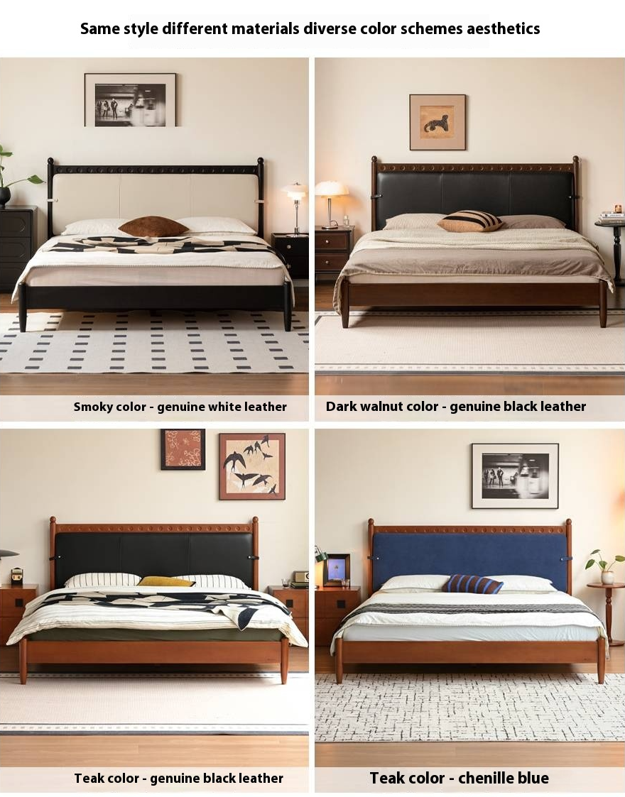 Ash Solid Wood Bed – Bauhaus Style with Soft Leather Upholstery