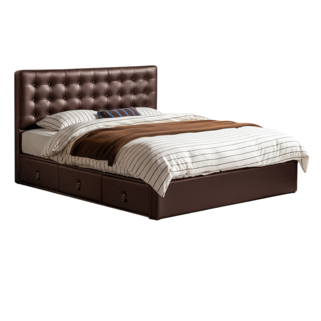 Genuine Leather Hydraulic Lift Storage Bed with Drawers