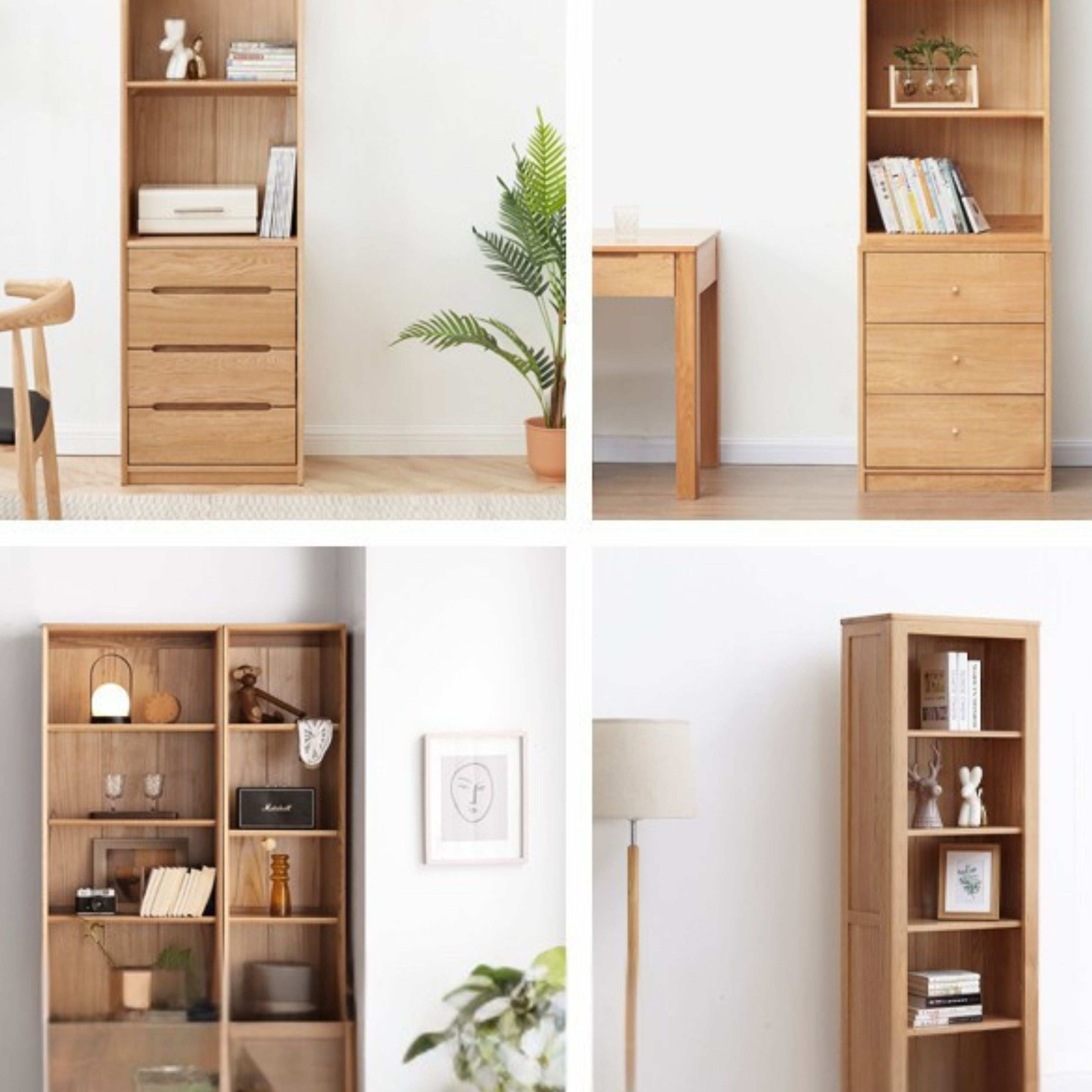 Oak Solid Wood Floor-To-Ceiling Bookshelf