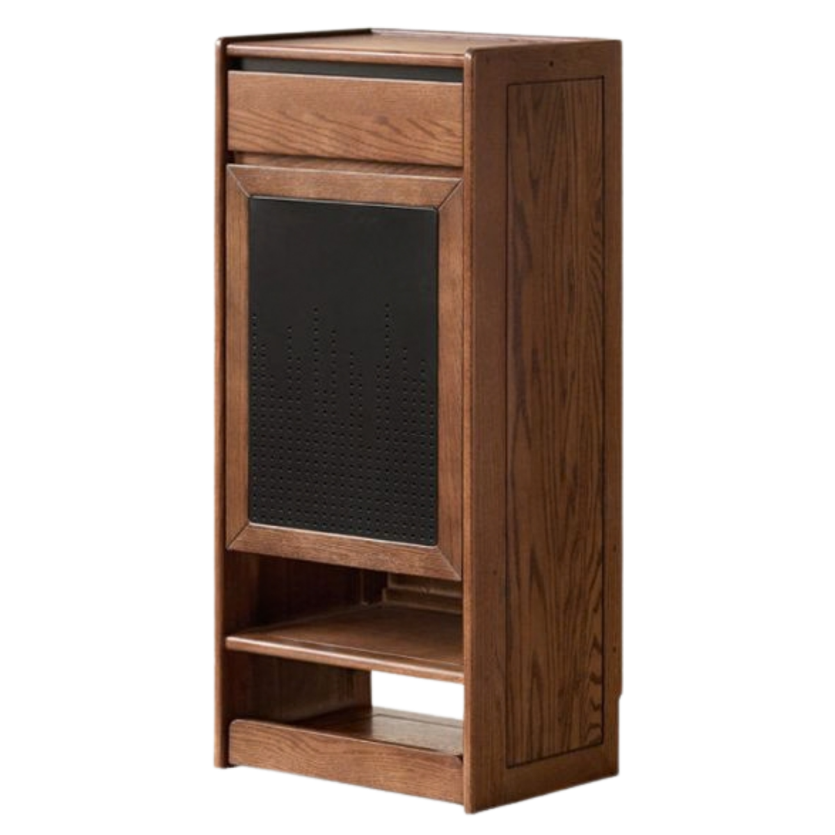 Oak Solid Wood Shoe Cabinet with Flip-Top Compartment and Perforated Metal Door