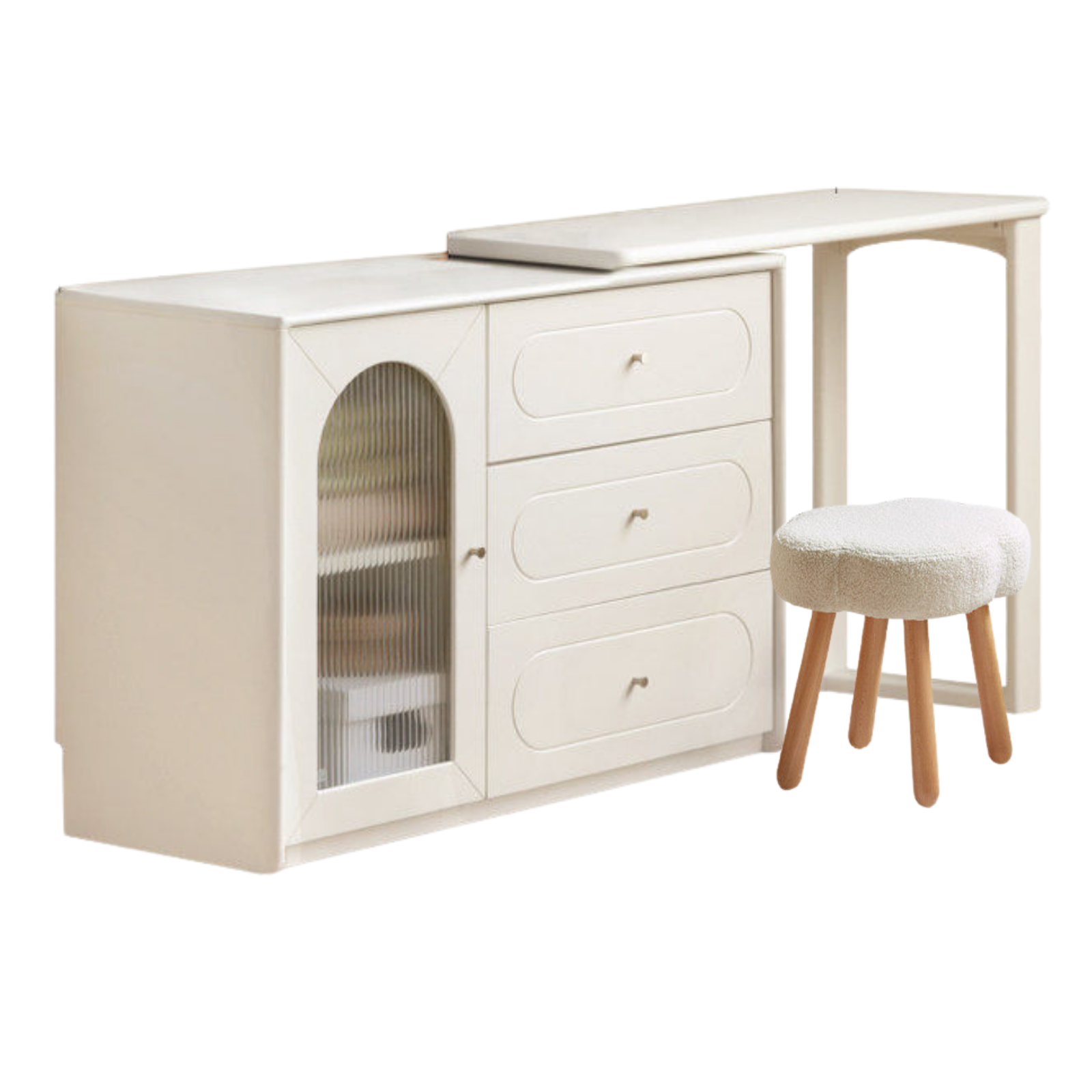 Tulipwood , Solid Rubberwood French Cream Style Retractable Vanity Table.