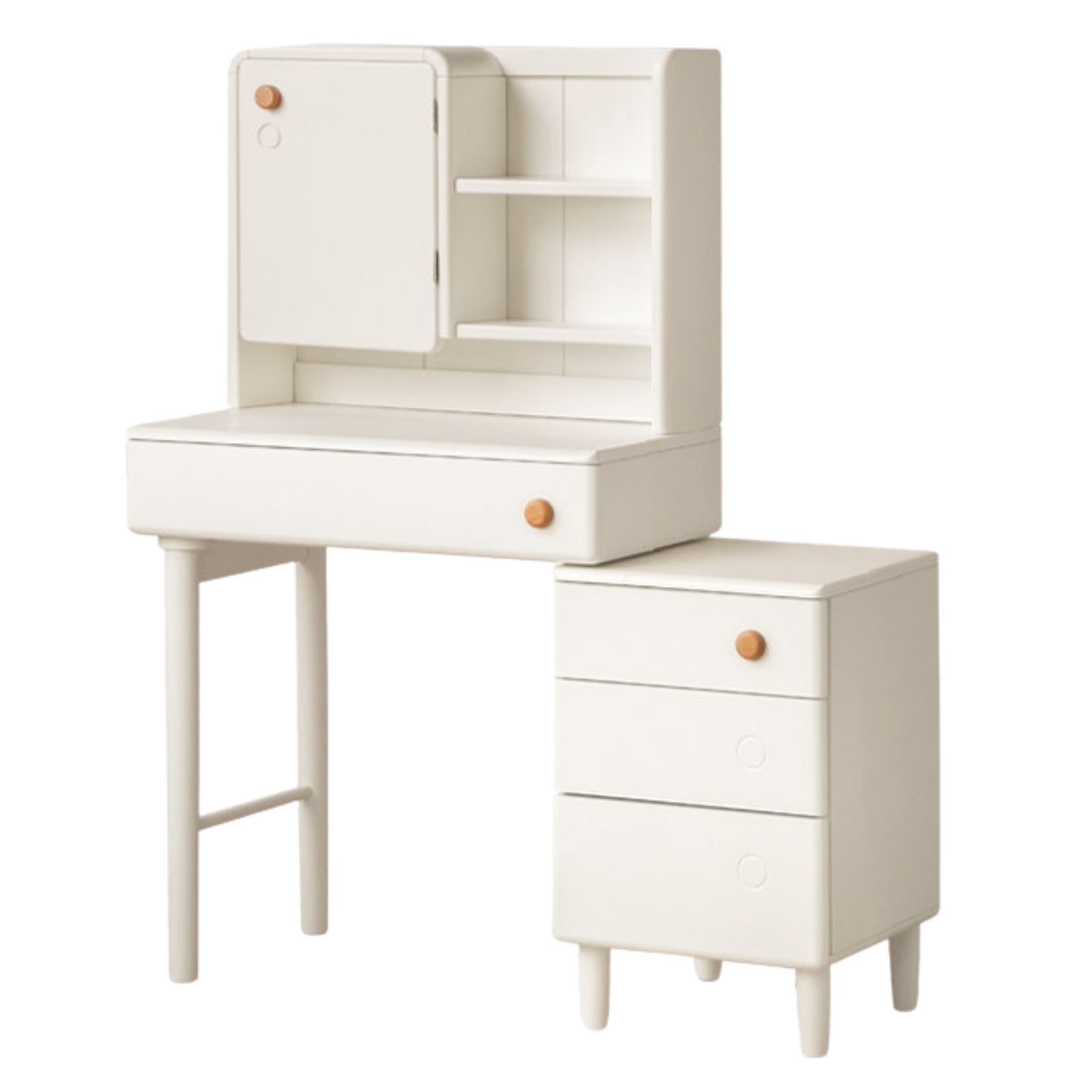 Solid Rubberwood Cream Style Vanity Table With Makeup Mirror.