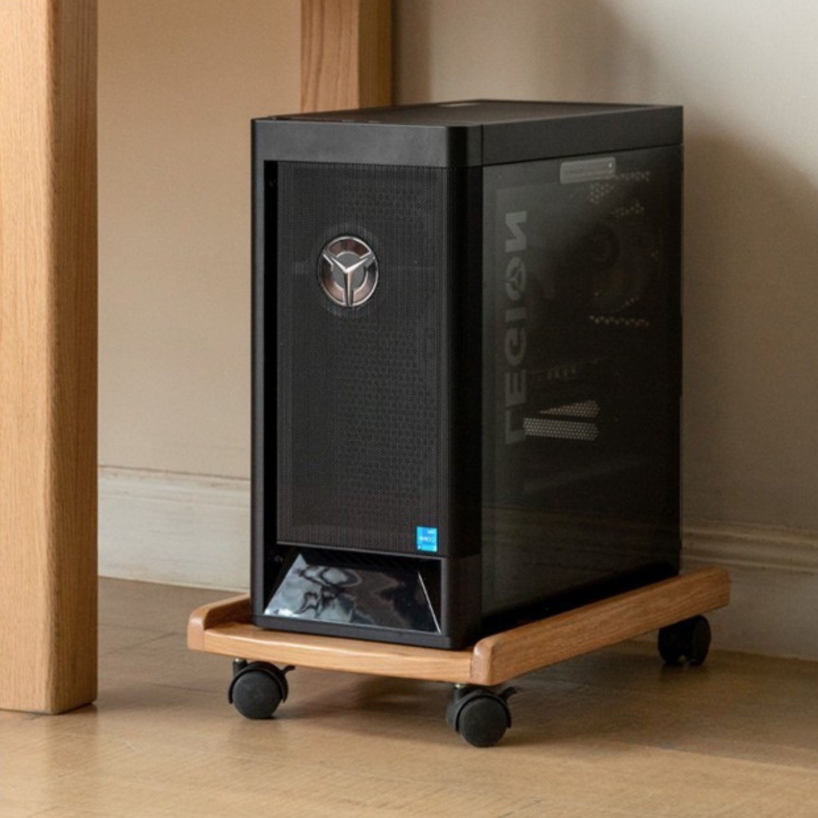 Solid RubberWood, Oak Solid Wood Mobile Computer Host Base Tray