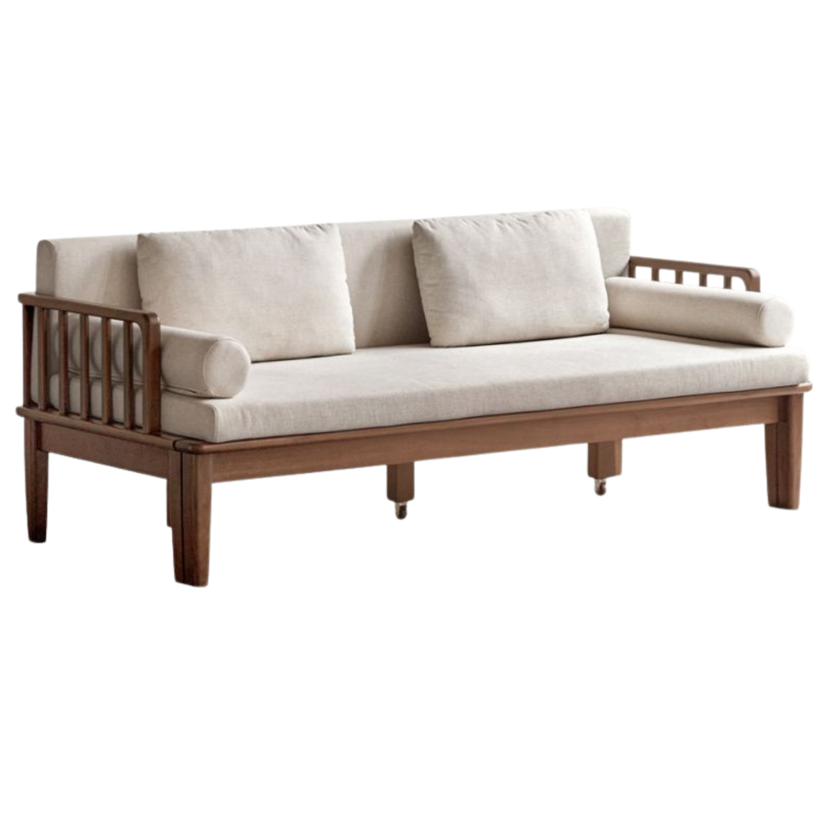 Black Walnut, Ash Solid Wood Daybed Sleeper Sofa with Slatted Wood Back and Arms