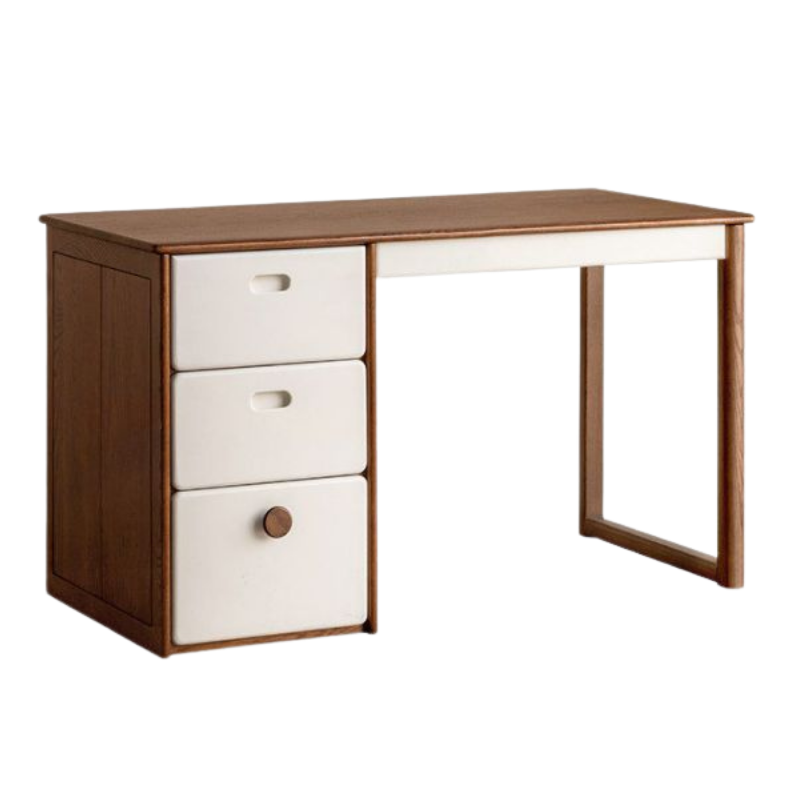 Oak Solid Wood Retro Style Kids Study Desk with Integrated Bookshelf