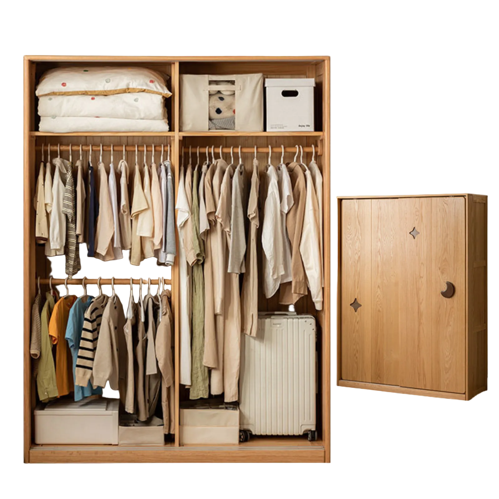 Oak Solid Wood Kids Sliding Door Wardrobe