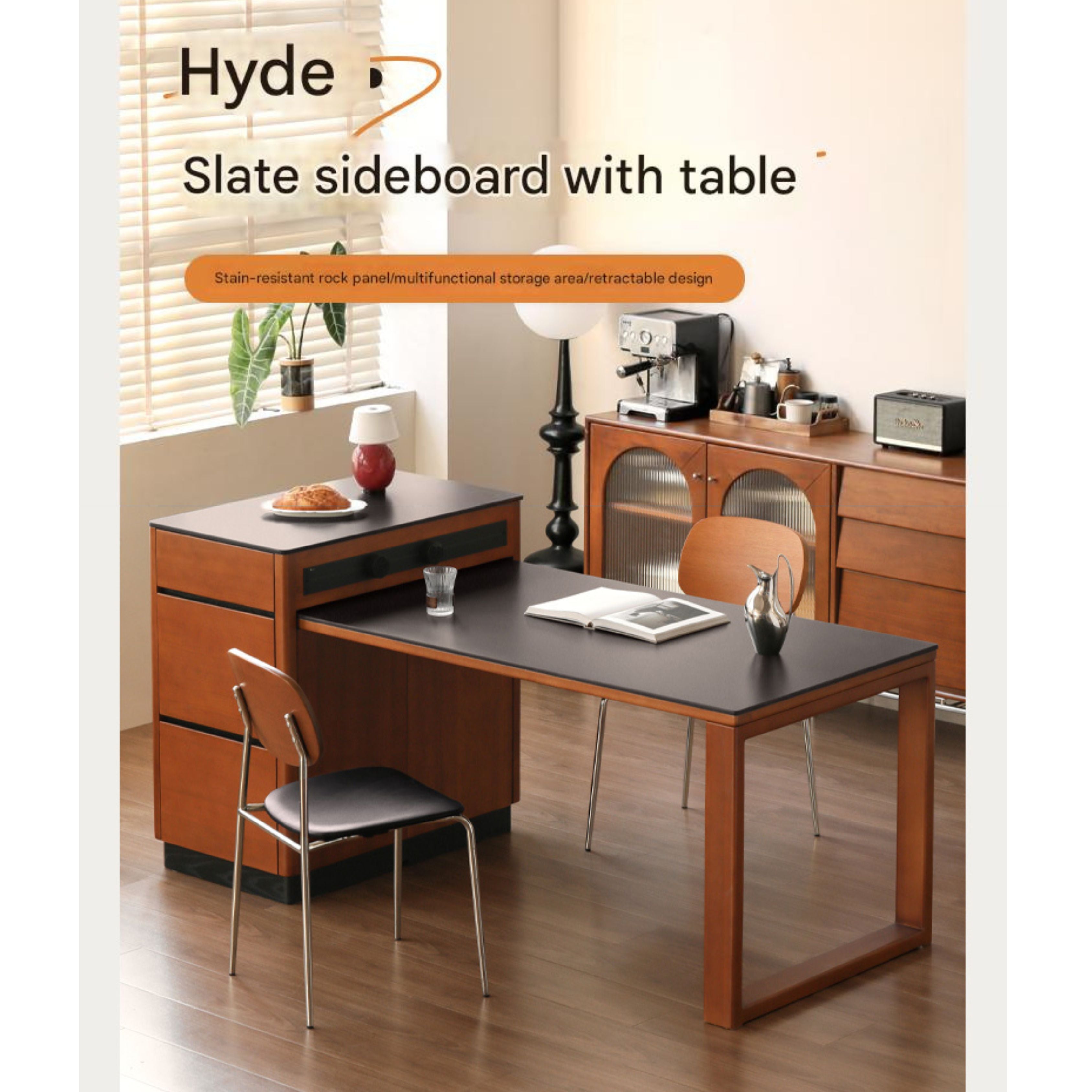 Poplar Solid Wood Island Retro Retractable Rock Plate Table Integrated