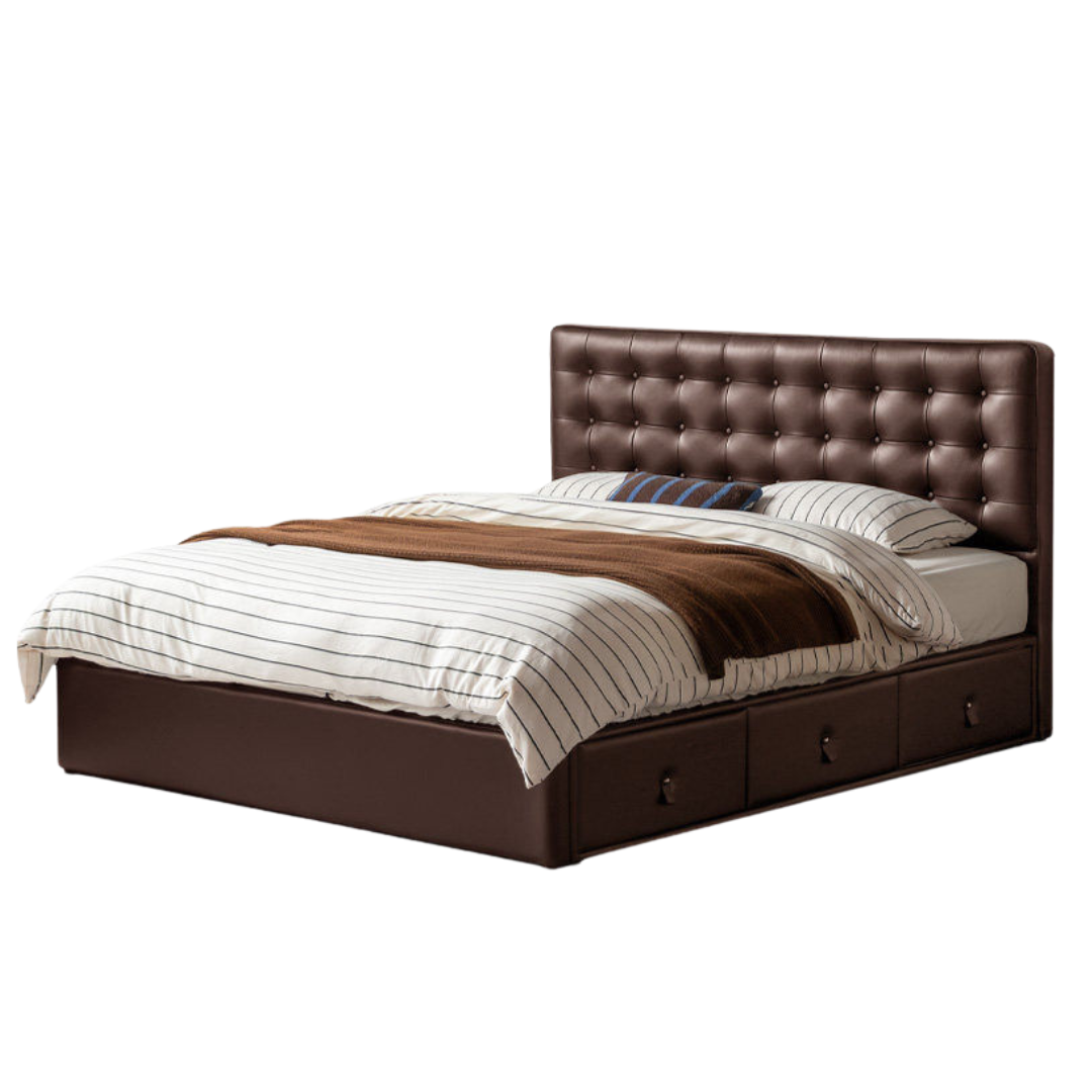 Genuine Leather Hydraulic Lift Storage Bed with Drawers