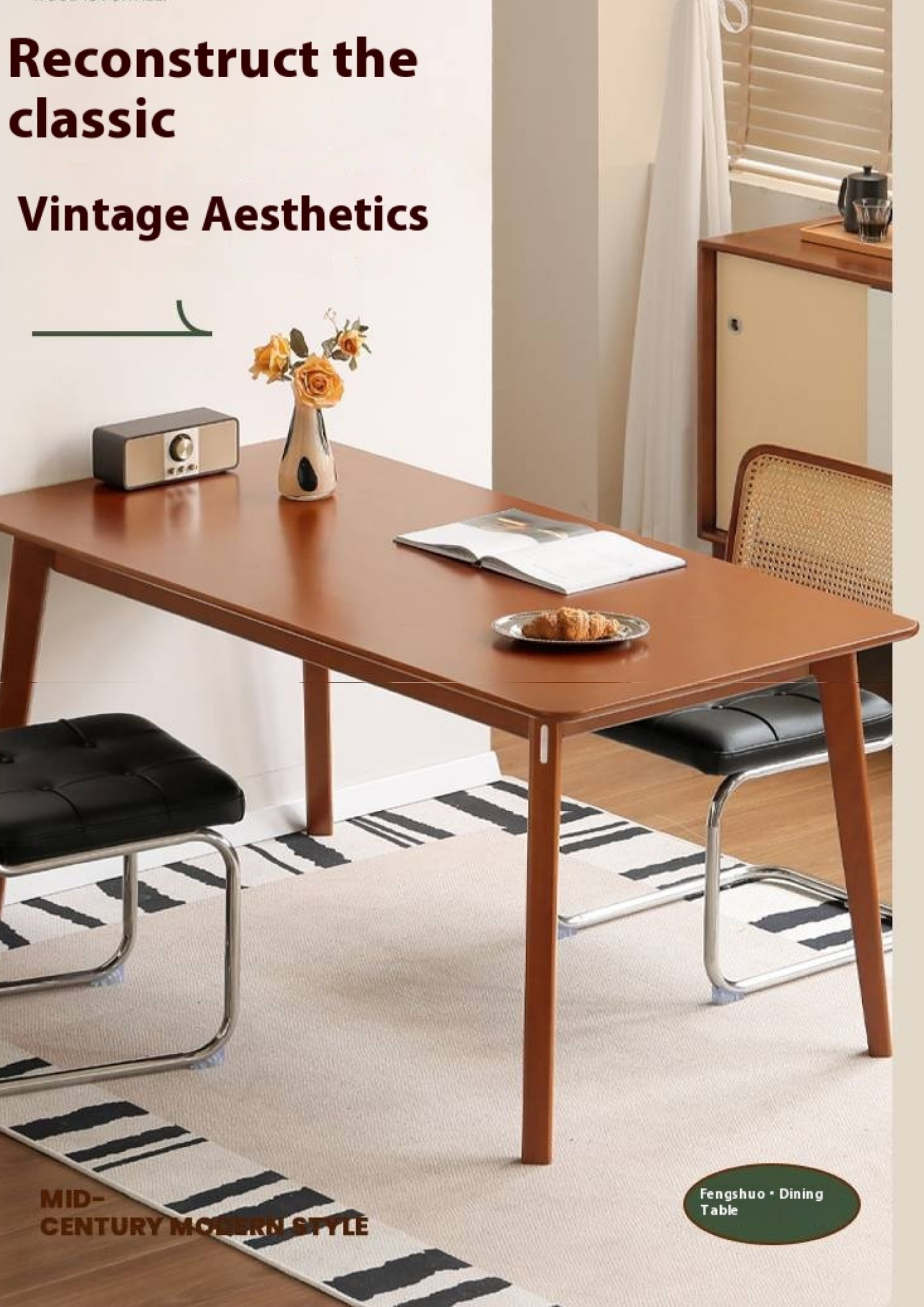 Tulipwood Solid Wood Retro Dining Table