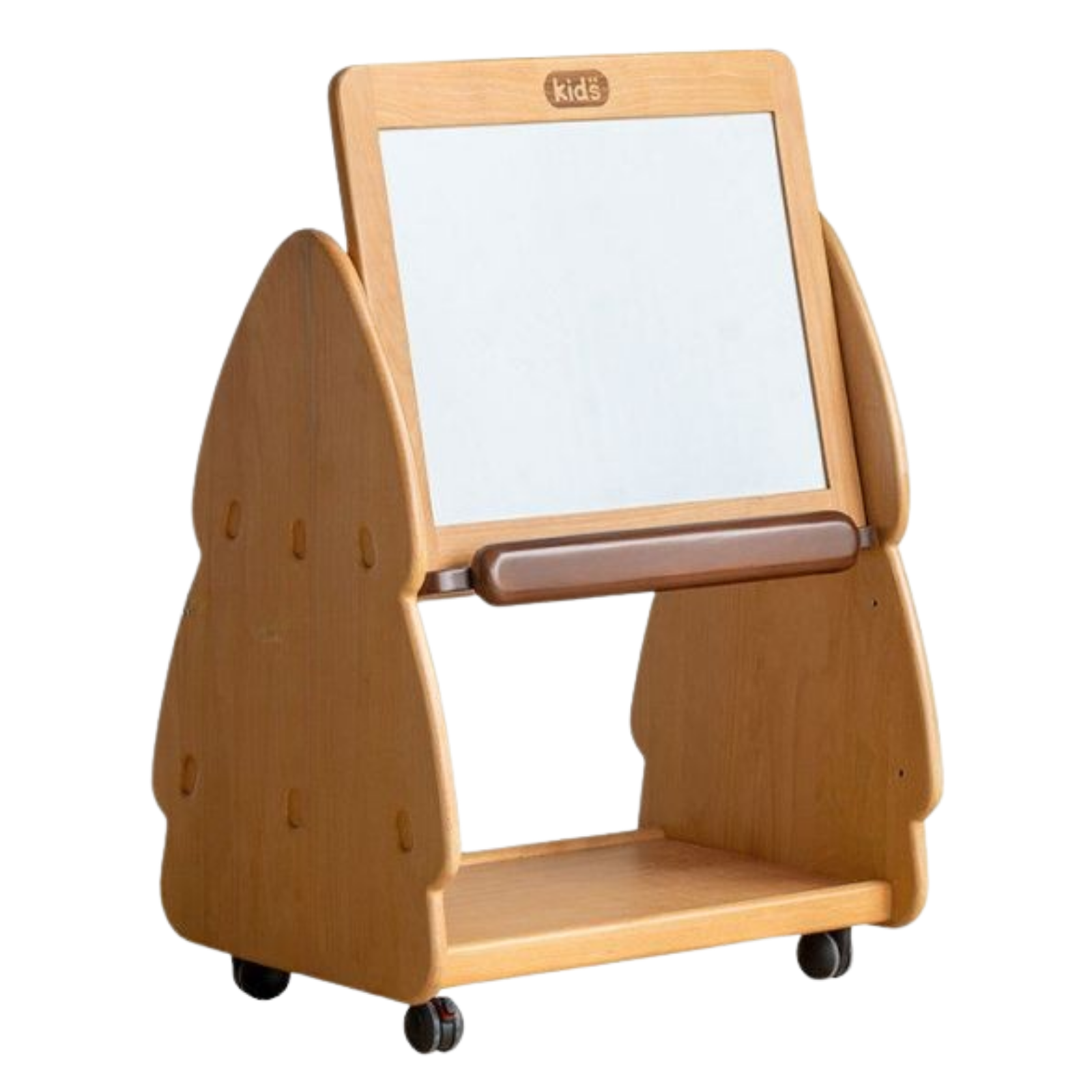 Beech, Poplar Solid Wood Movable Kids Bookshelf with Wheels, Multifunctional Storage