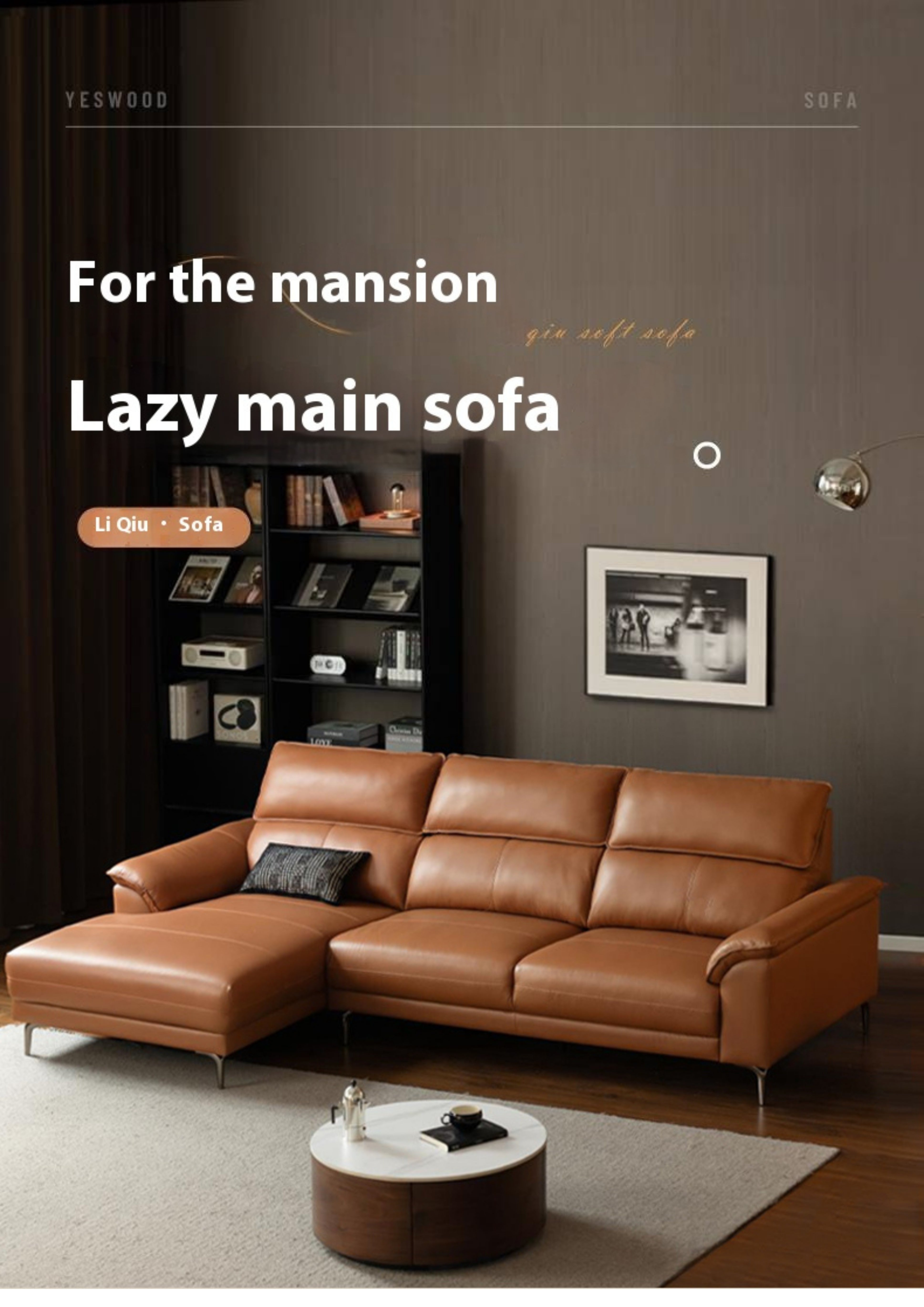 Genuine Leather Italian Minimalist Sectional Sofa – First-Layer Cowhide Corner Sofa with Chaise Lounge