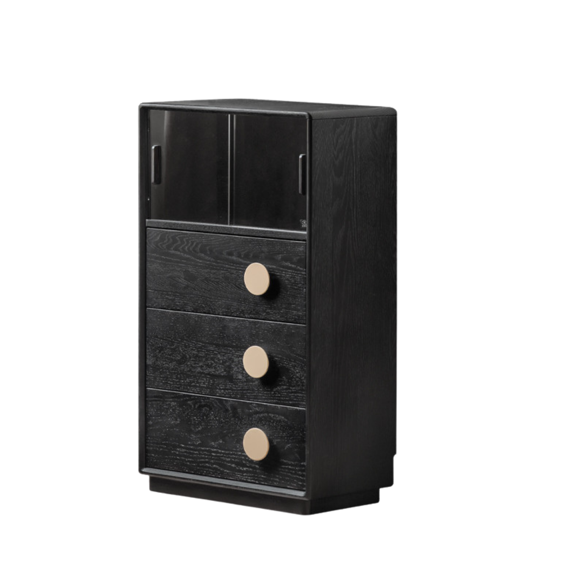 Ash Solid Wood Black Floor Standing Side Cabinet