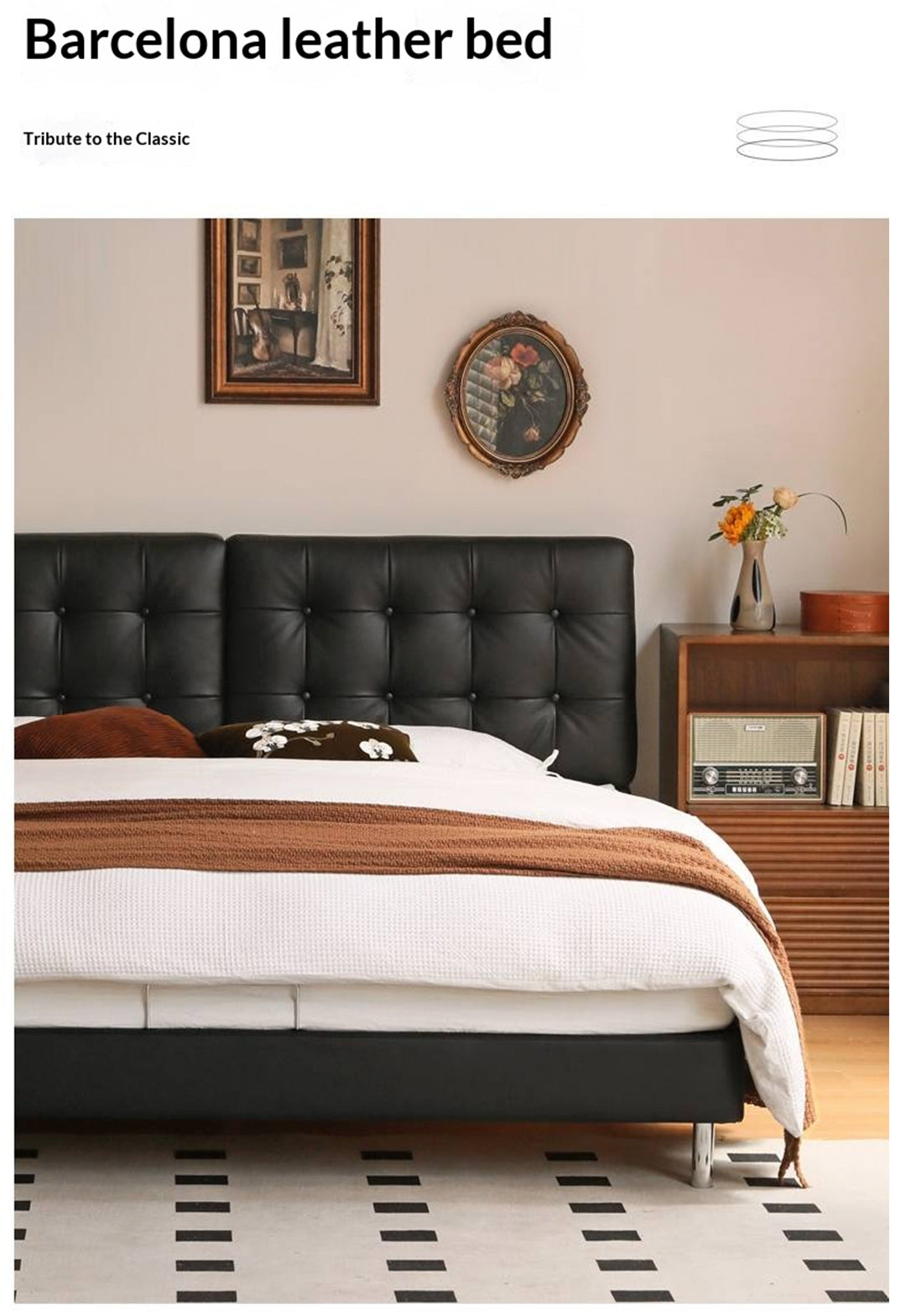 Genuine Leather Bed in Light Luxury Style