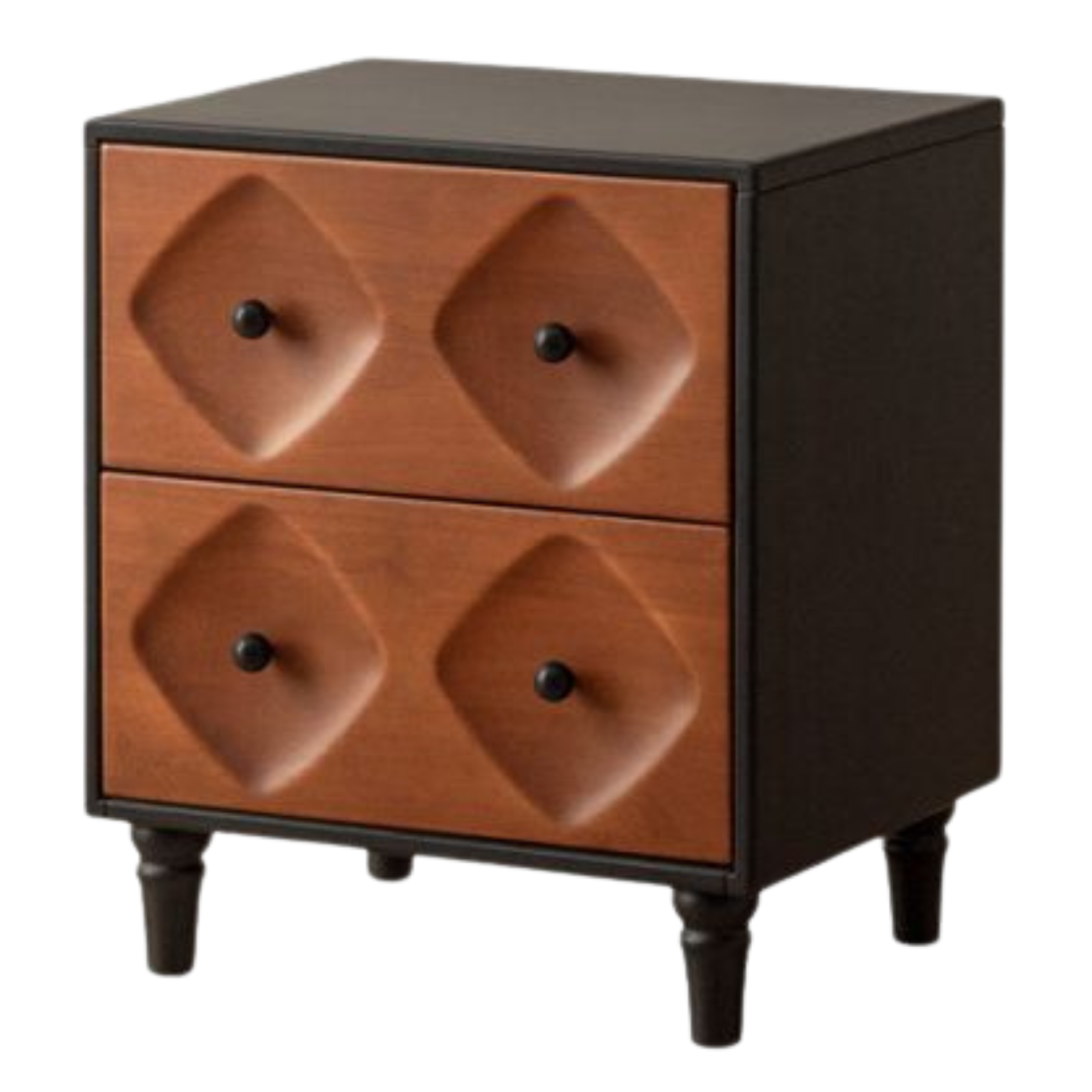 Solid RubberWood Nightstand Mid Century Two-Drawer Storage Cabinet