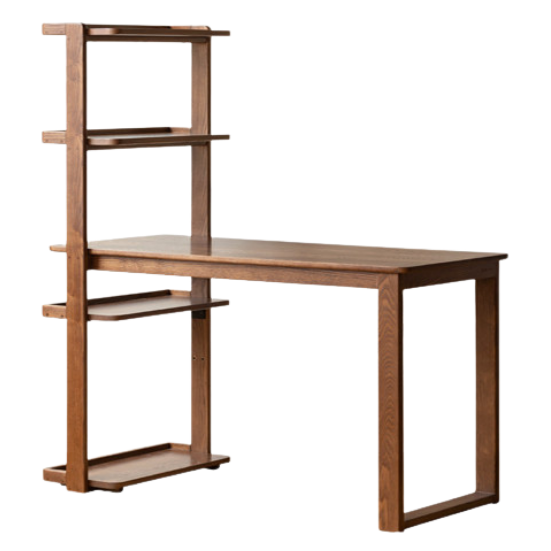 Black Walnut, Ash Solid Wood Desk Bookshelf Integrated