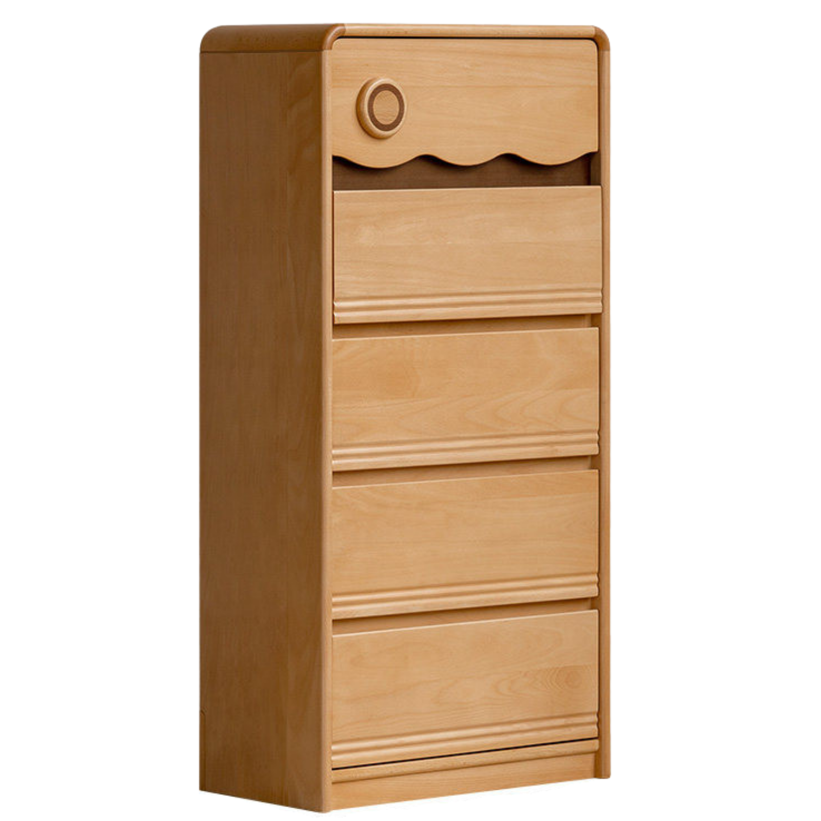 Beech Solid Wood, Solid RubberWood Scalloped Kids Dresser with Round Knobs