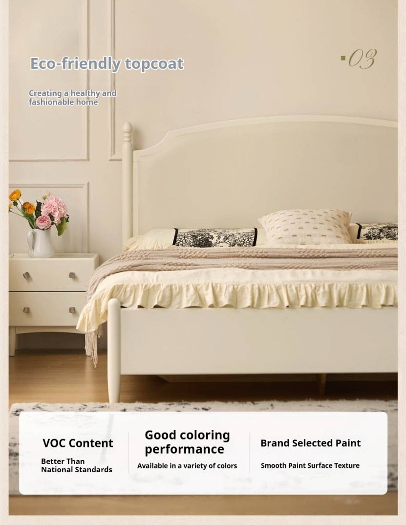 Rubberwood Solid Wood French Cream Storage Bed with Upholstered Headboard
