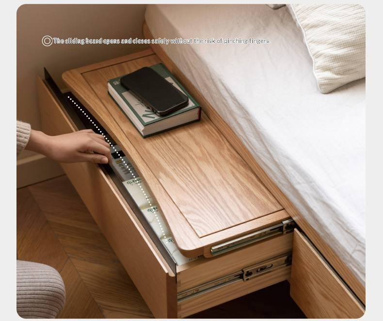 Oak Solid Wood Platform Bed — Headboard-Free, Drawer Storage, Simple Pull-Out Design