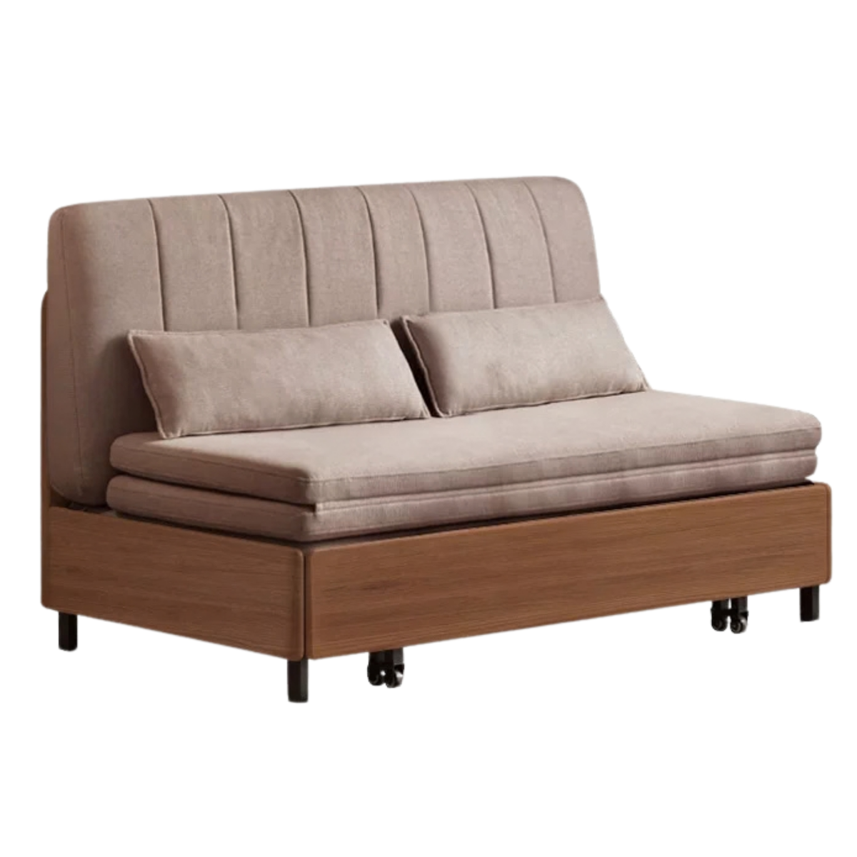 Beech, Birch Solid Wood Channeled Sofa Bed with Three-Fold Pull-Out Mechanism and Metal Legs