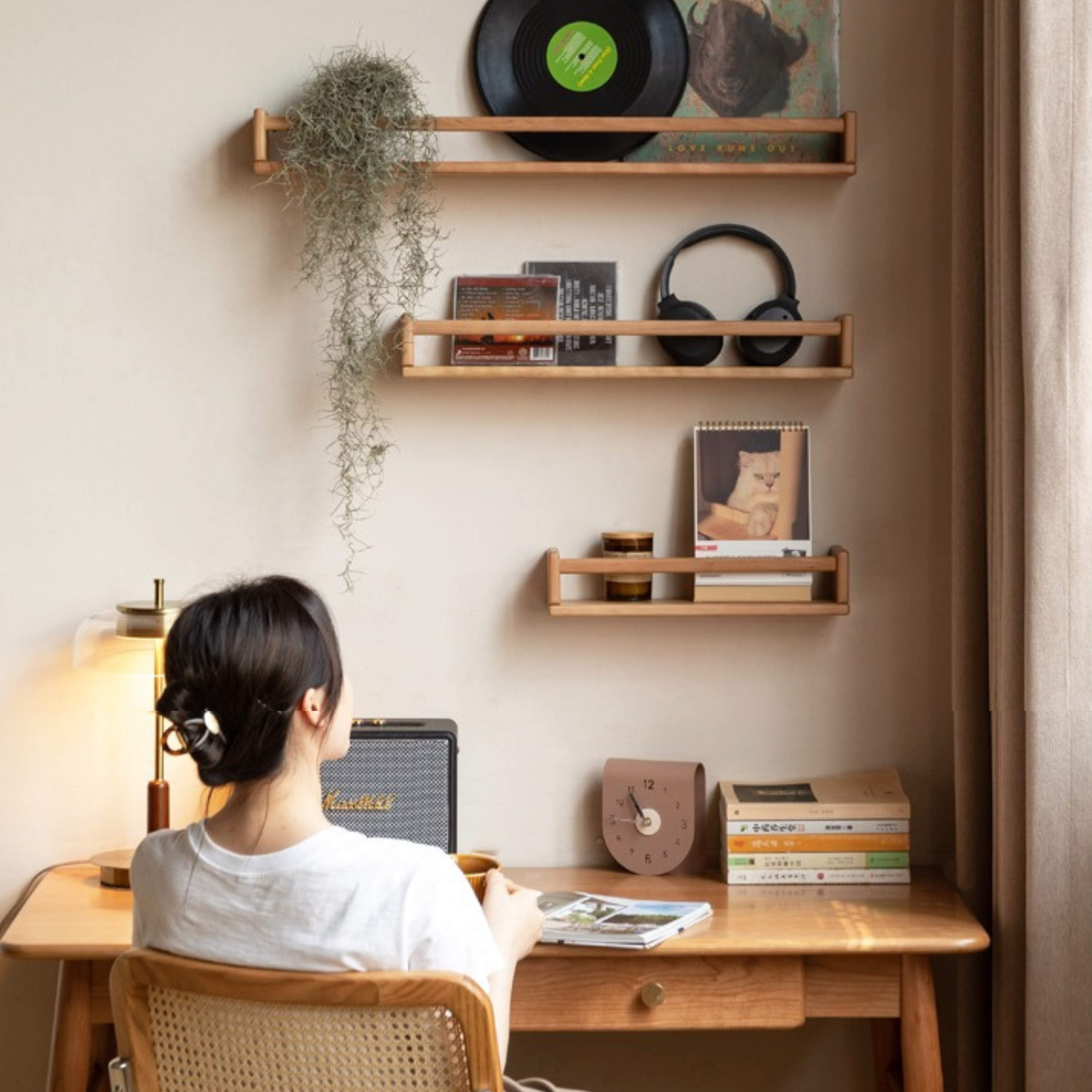 Black walnut, Cherry solid wood wall rack hanging storage bookshelf