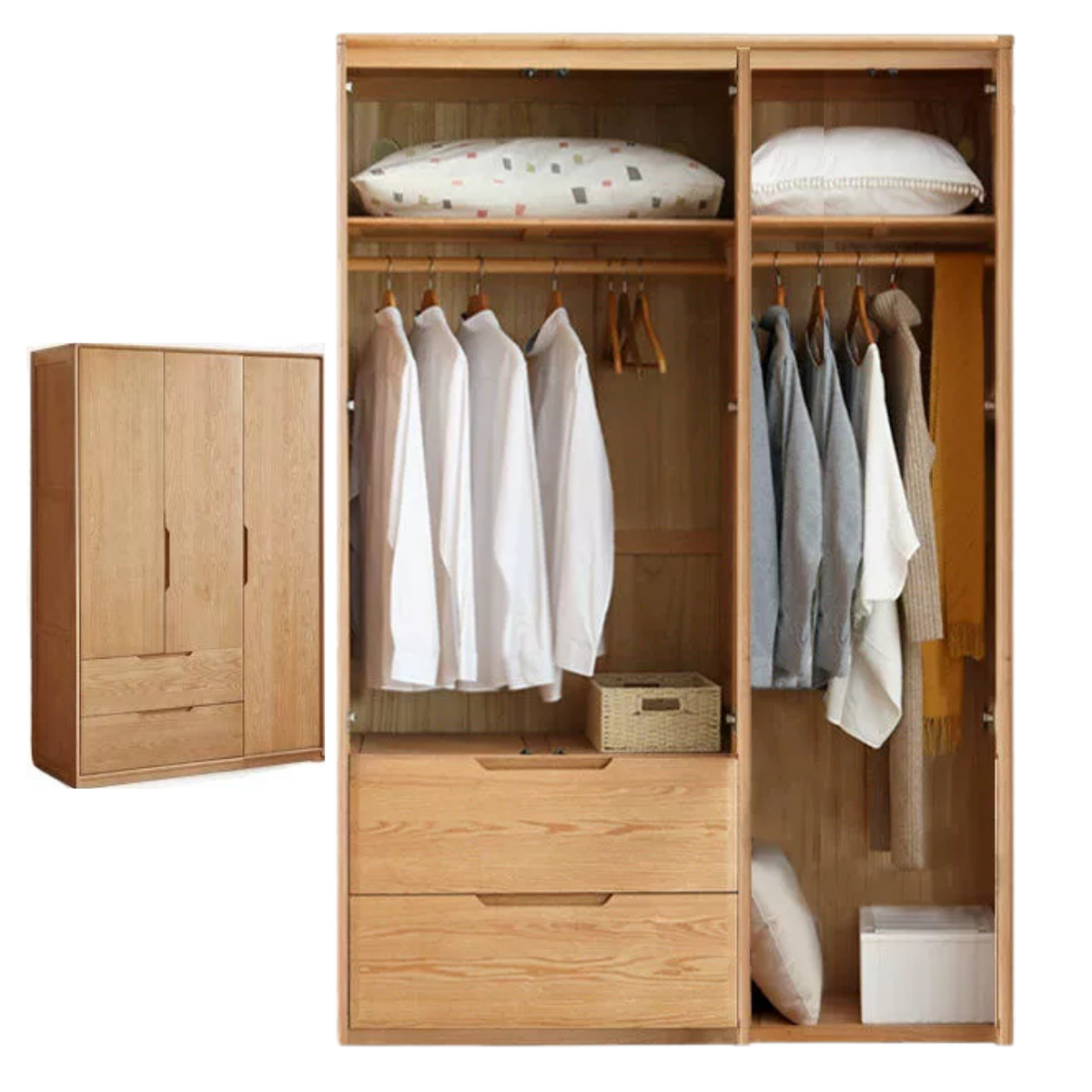 Ash Solid Wood Modular Wardrobe Closet System with Vertical Groove Pulls