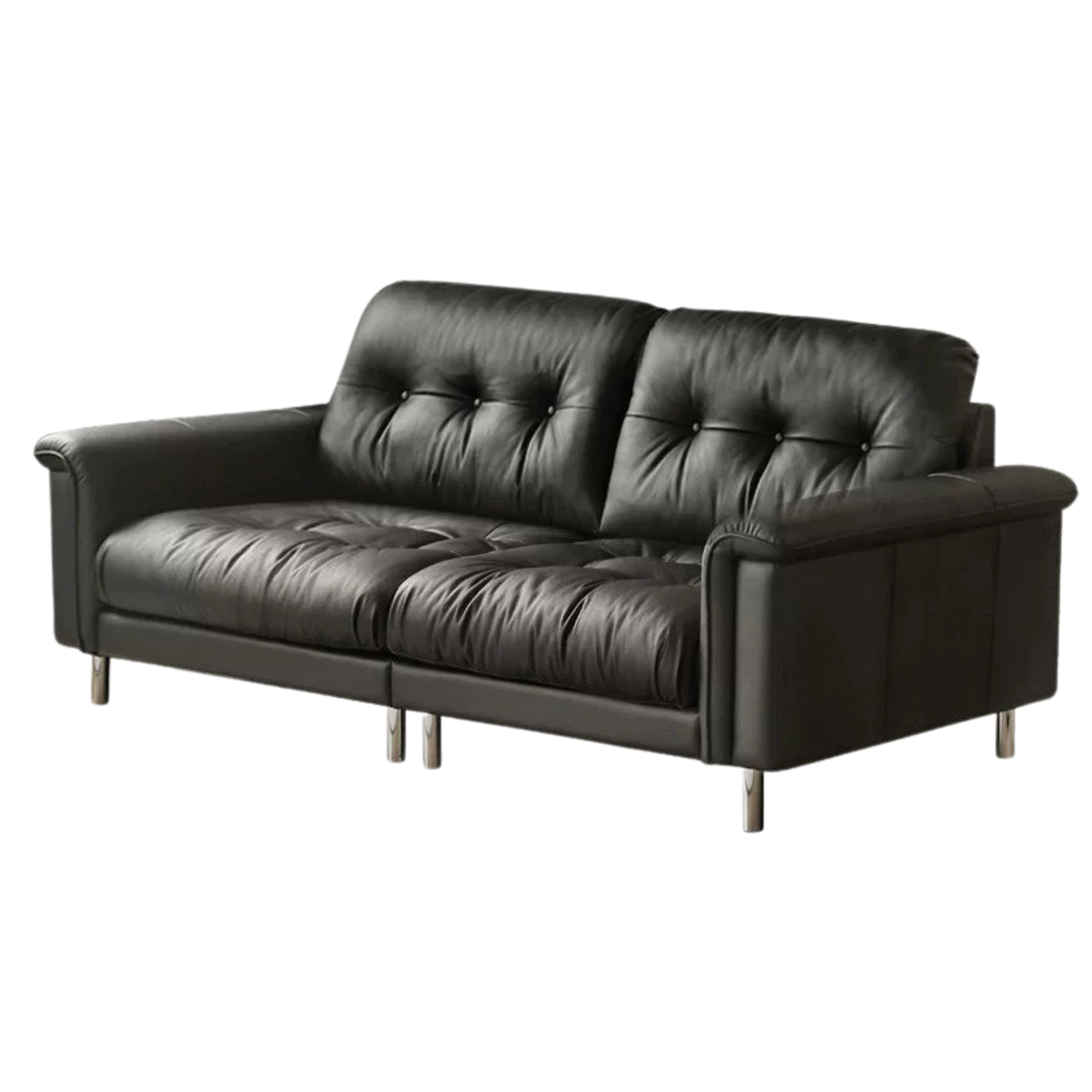 Genuine Leather Biscuit Tufted Leather Sofa with Track Arms