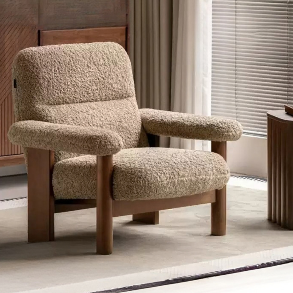 Beech Solid Wood Fabric Wabi-Sabi Accent Chair