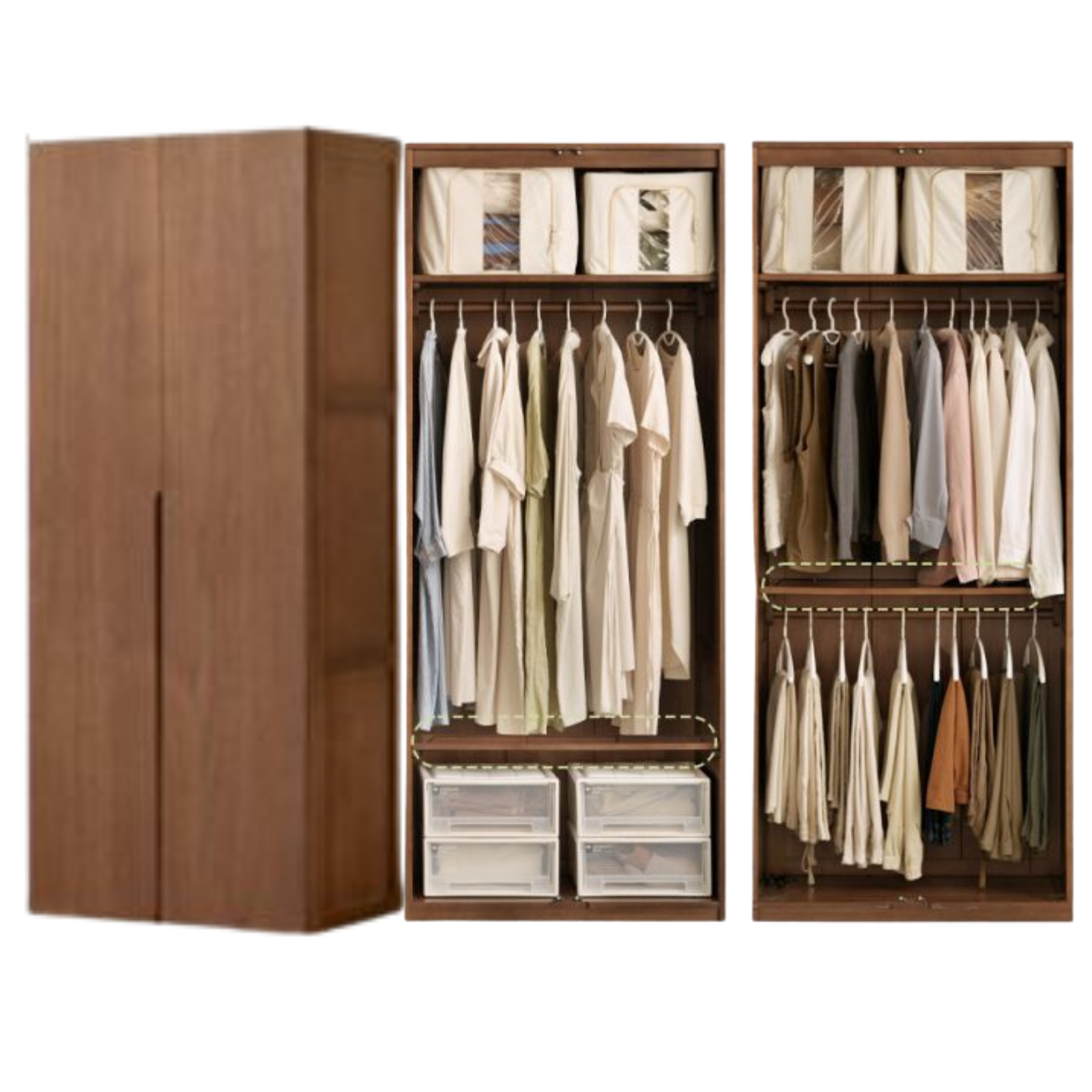 Black Walnut, Sandalwood Solid Wood Modern Style Wardrobe