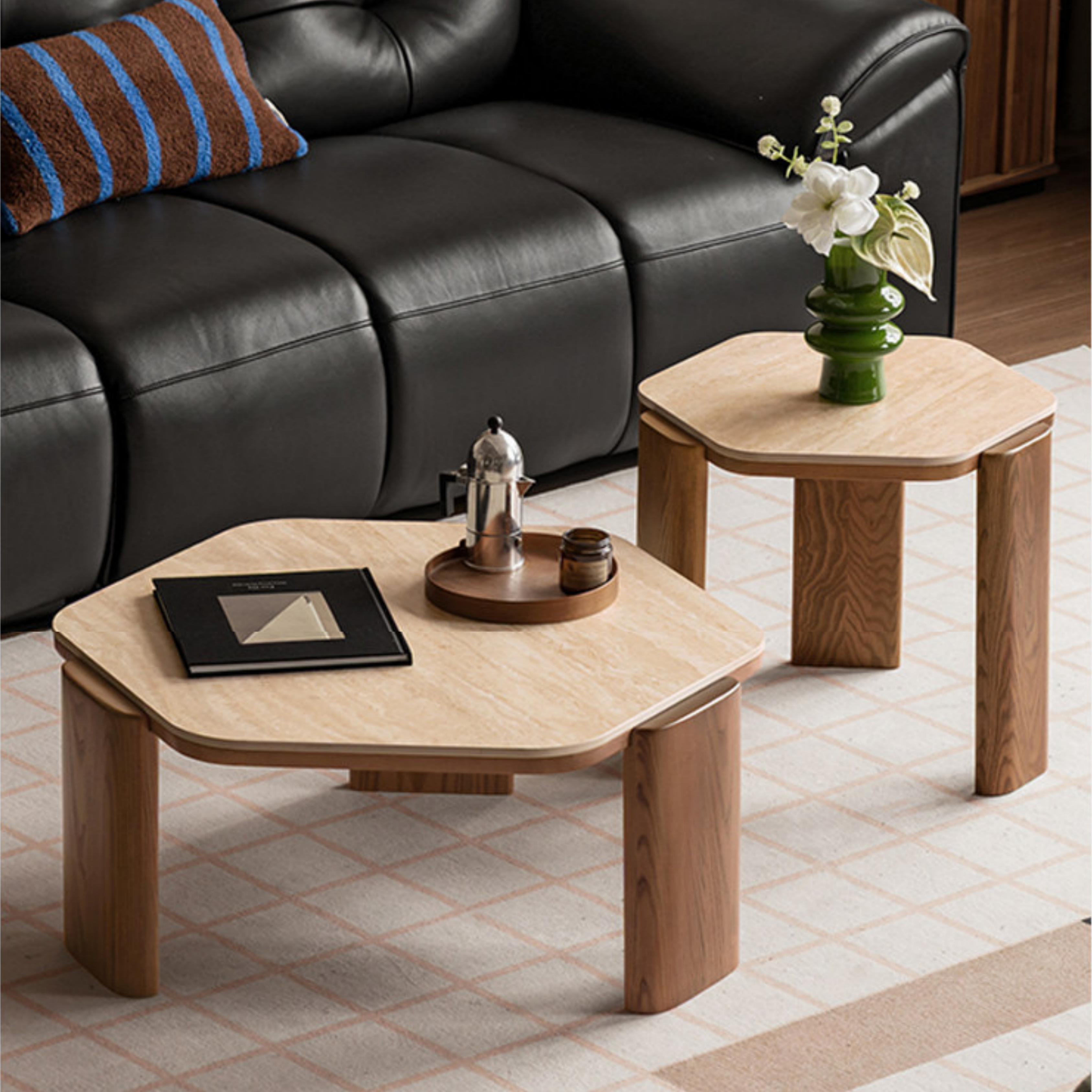 Ash Solid Wood Coffee Table with Wabi-Sabi Slab Design