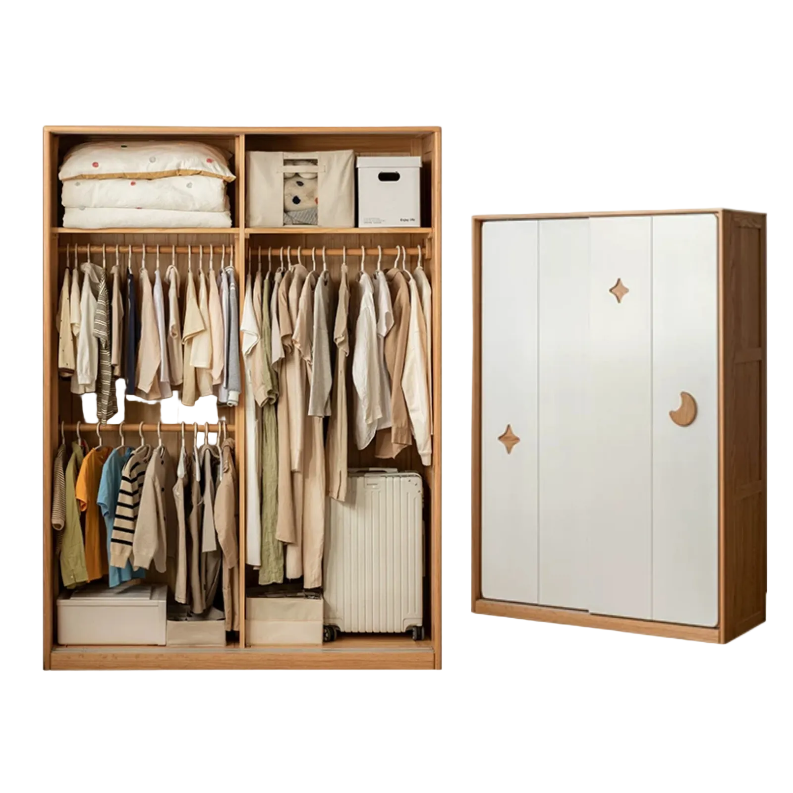 Oak Solid Wood, Solid RubberWood  Kids Sliding Door Wardrobe