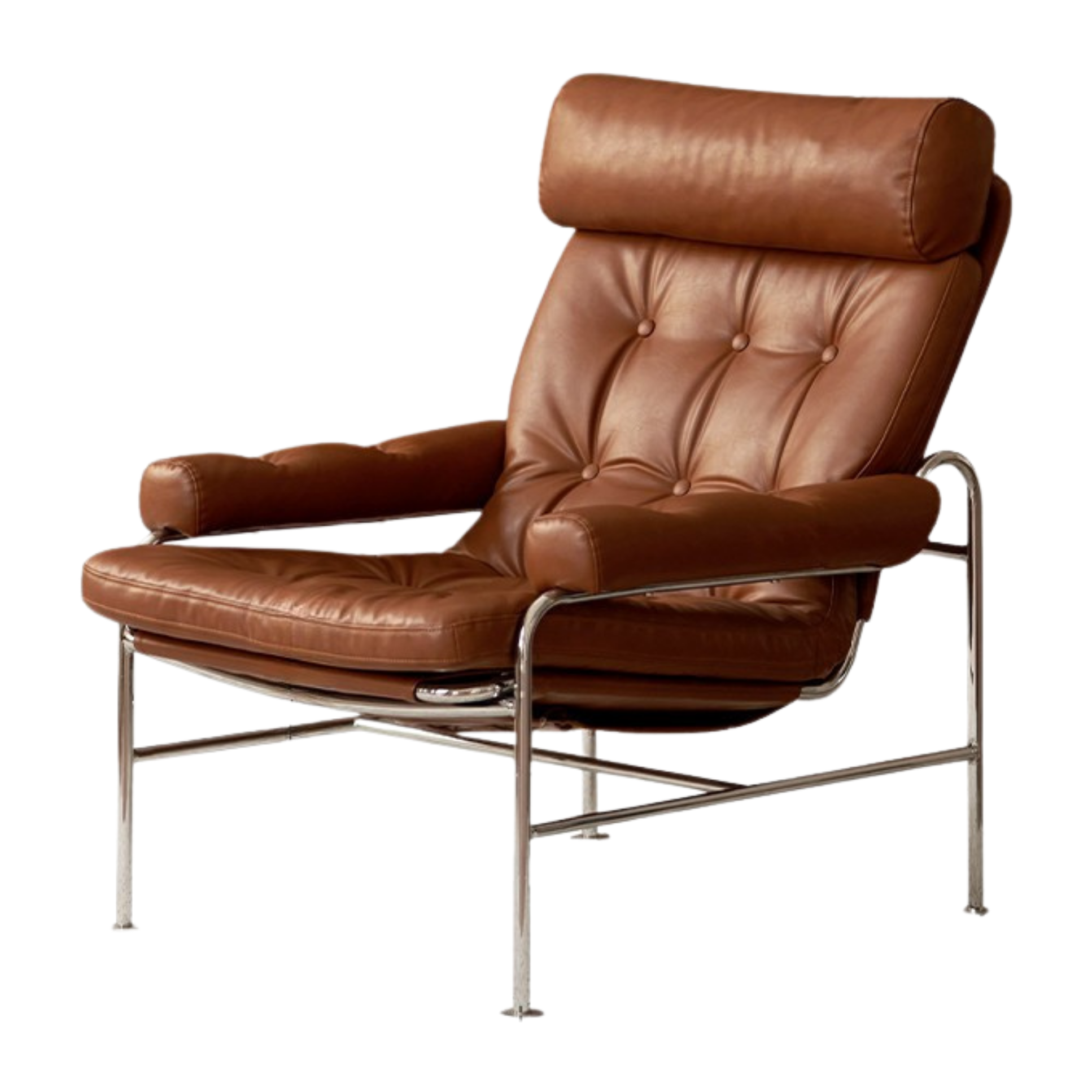 Bauhaus-Style Retro Armchair in Vintage Oil-Wax PU Leather