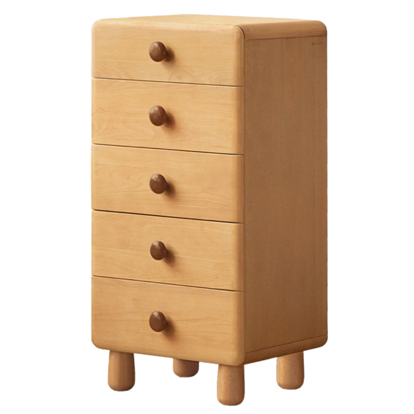 Beech Solid Wood, Solid RubberWood Kids Tall Dresser with Rounded Corners and Colorful Knobs