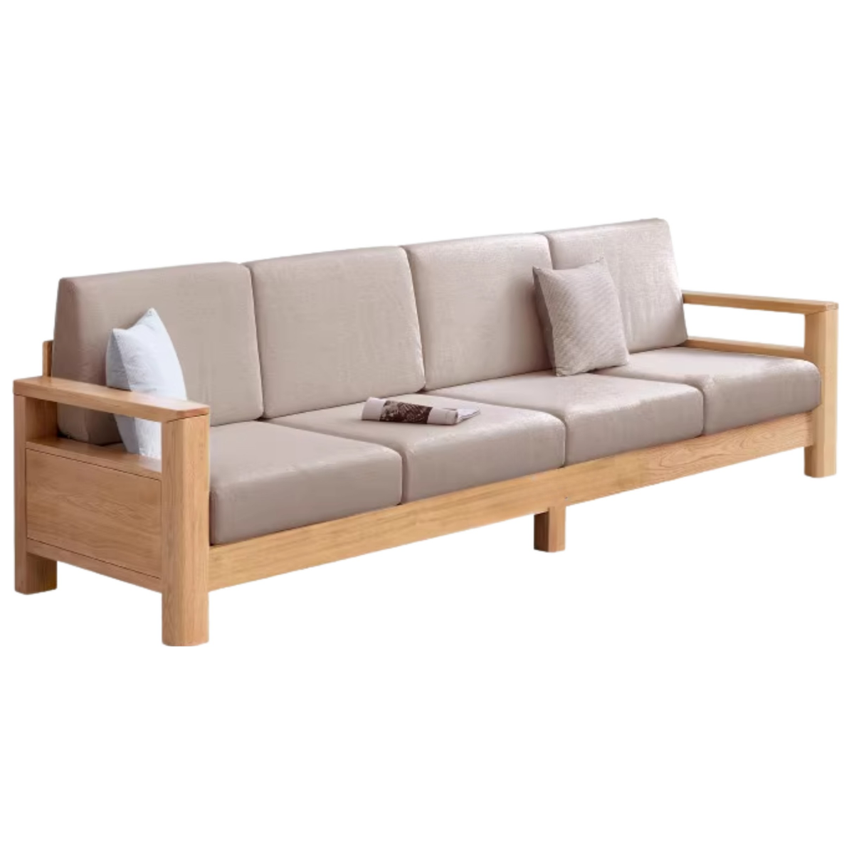 Oak Solid Wood, Solid Rubberwood Exposed Wood Frame Sectional Sofa